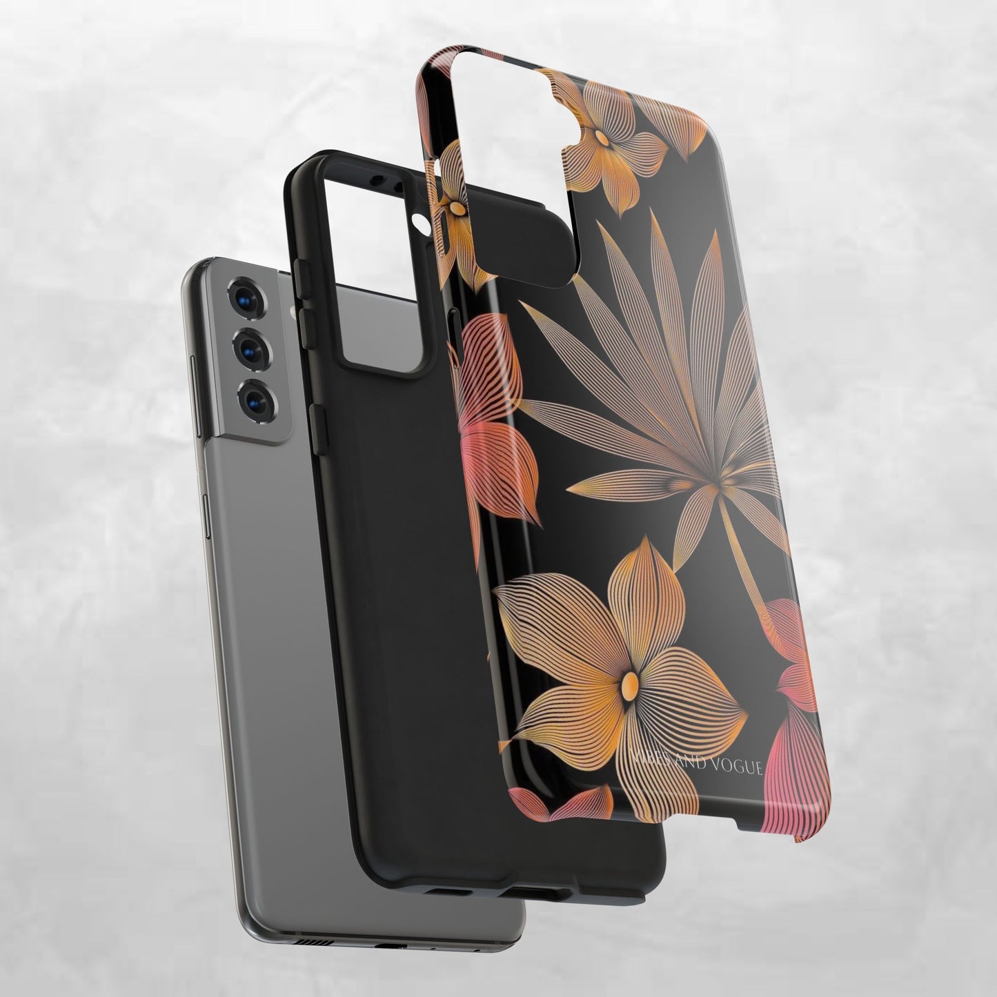 Tough Phone Case — Botanical Line Art Floral Design (Black & Copper)