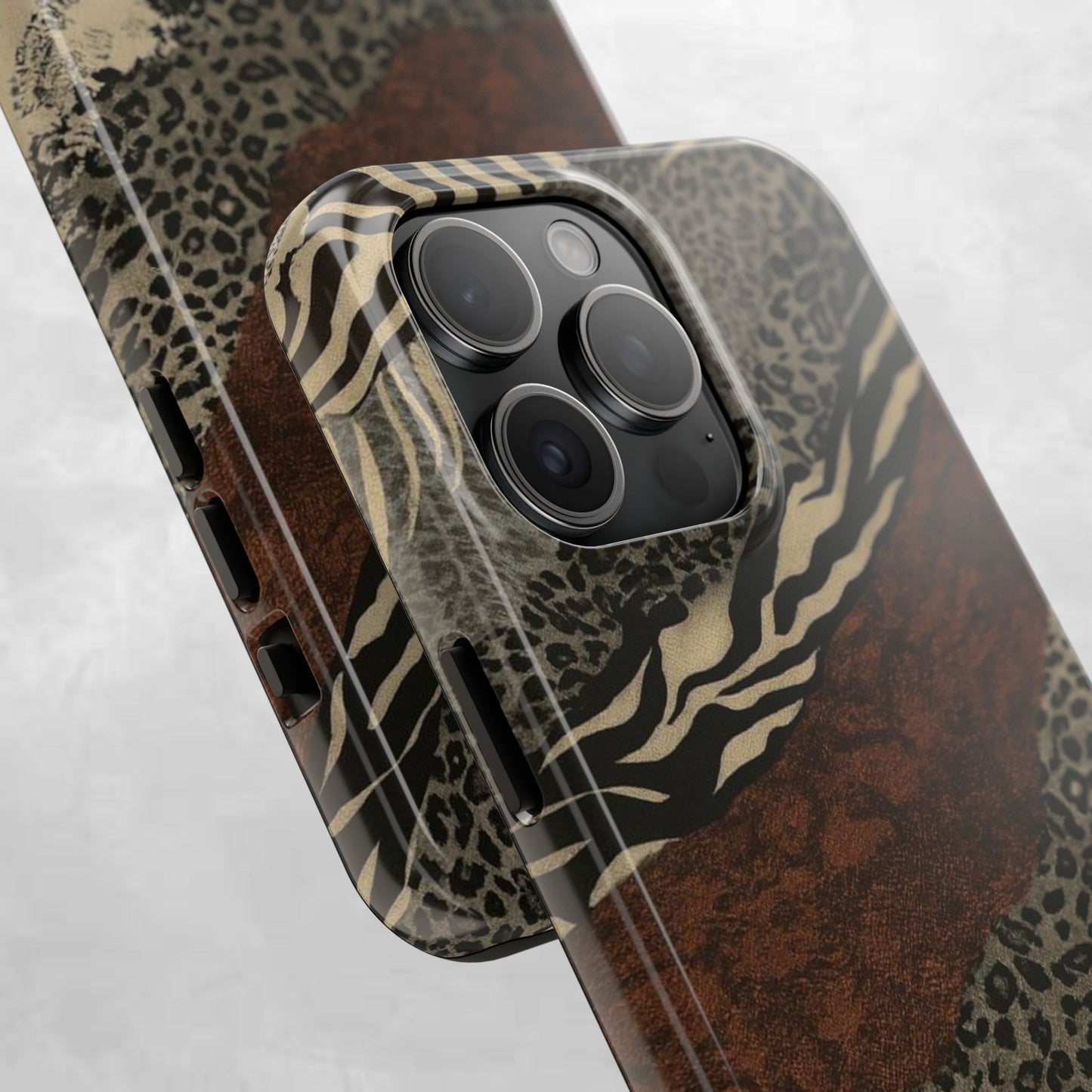 Safari Patchwork Tough Phone Case — Brown Leopard & Zebra Animal Print
