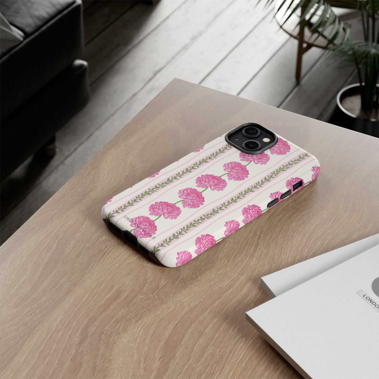 Floral Carnation Phone Case — Pink Vintage Stripe Tough Case