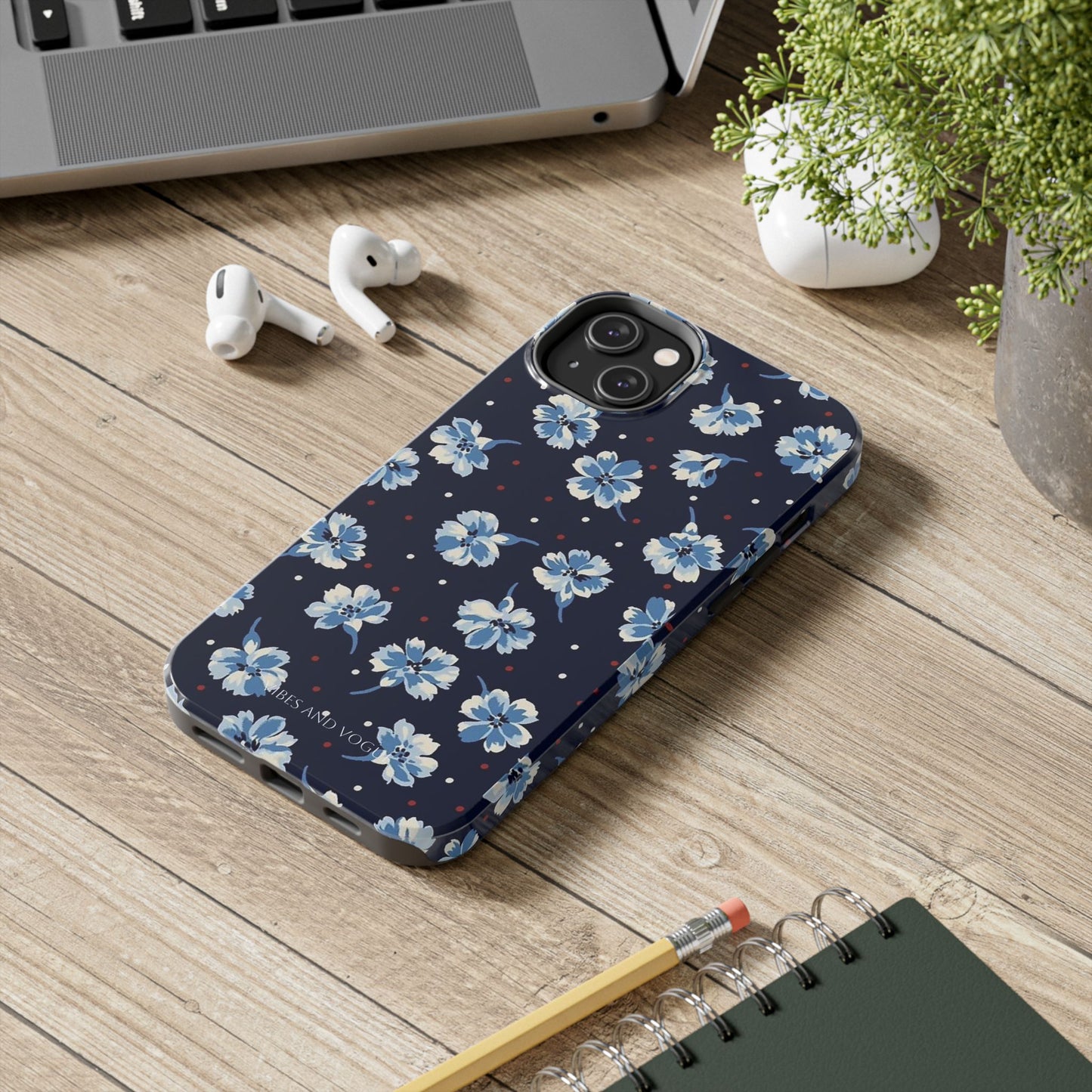 Floral Navy Tough Phone Case — Blue Blossom Protective Phone Cover