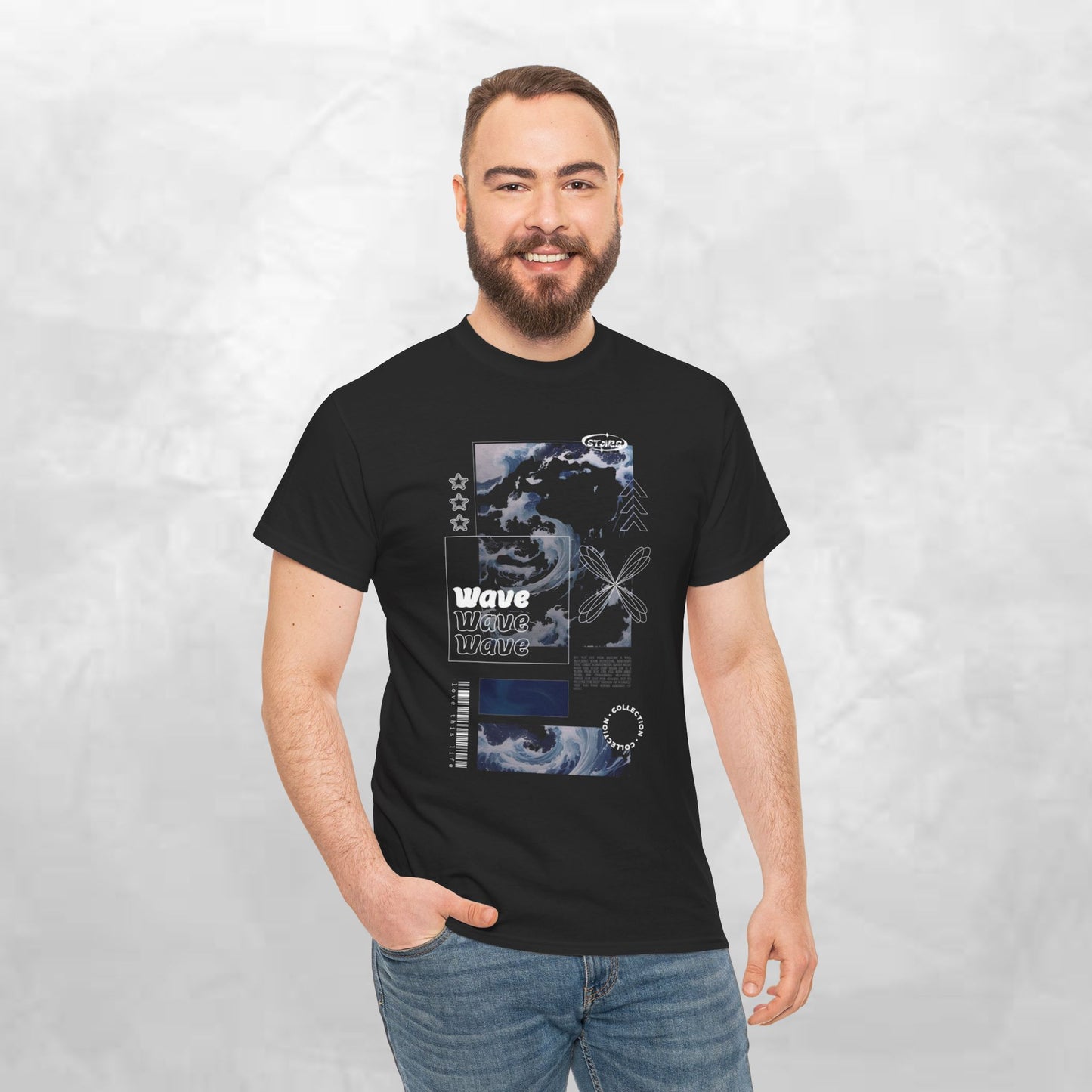 Wave Graphic Tee — Retro Surf Collage T-Shirt