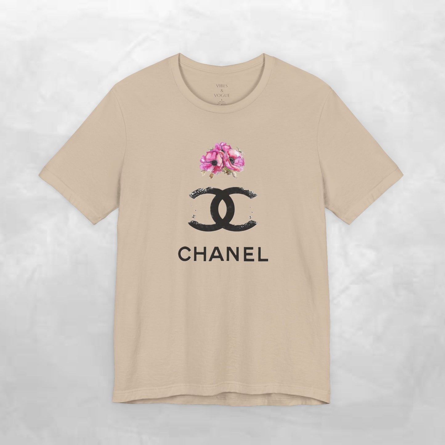 Chic Floral Logo Tee | Stylish Unisex Jersey Short Sleeve T-Shirt, Fashion Tee, Luxury Aesthetic, Gift for Her, Casual Wear, Trendy Apparel