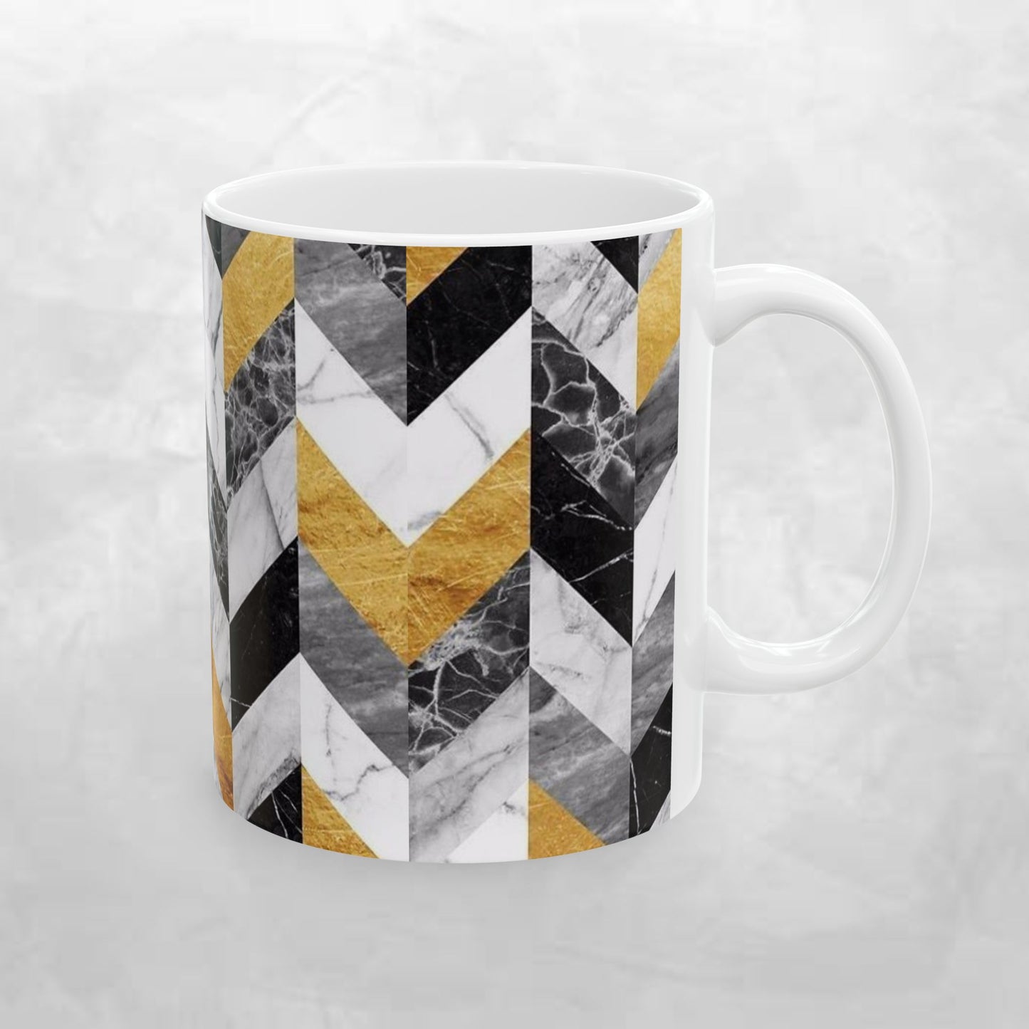 Luxurious Chevron Ceramic Mug - Marble & Gold Design (11oz, 15oz)
