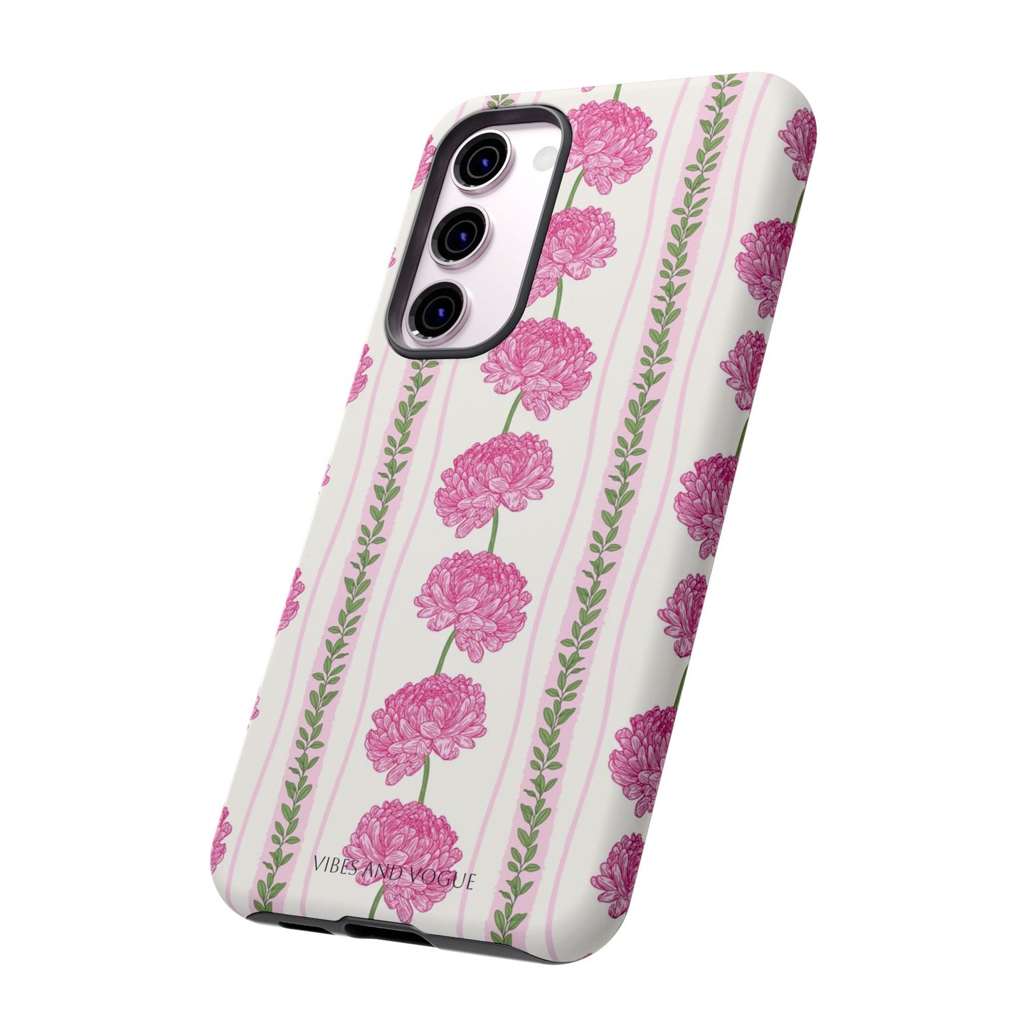 Floral Carnation Phone Case — Pink Vintage Stripe Tough Case