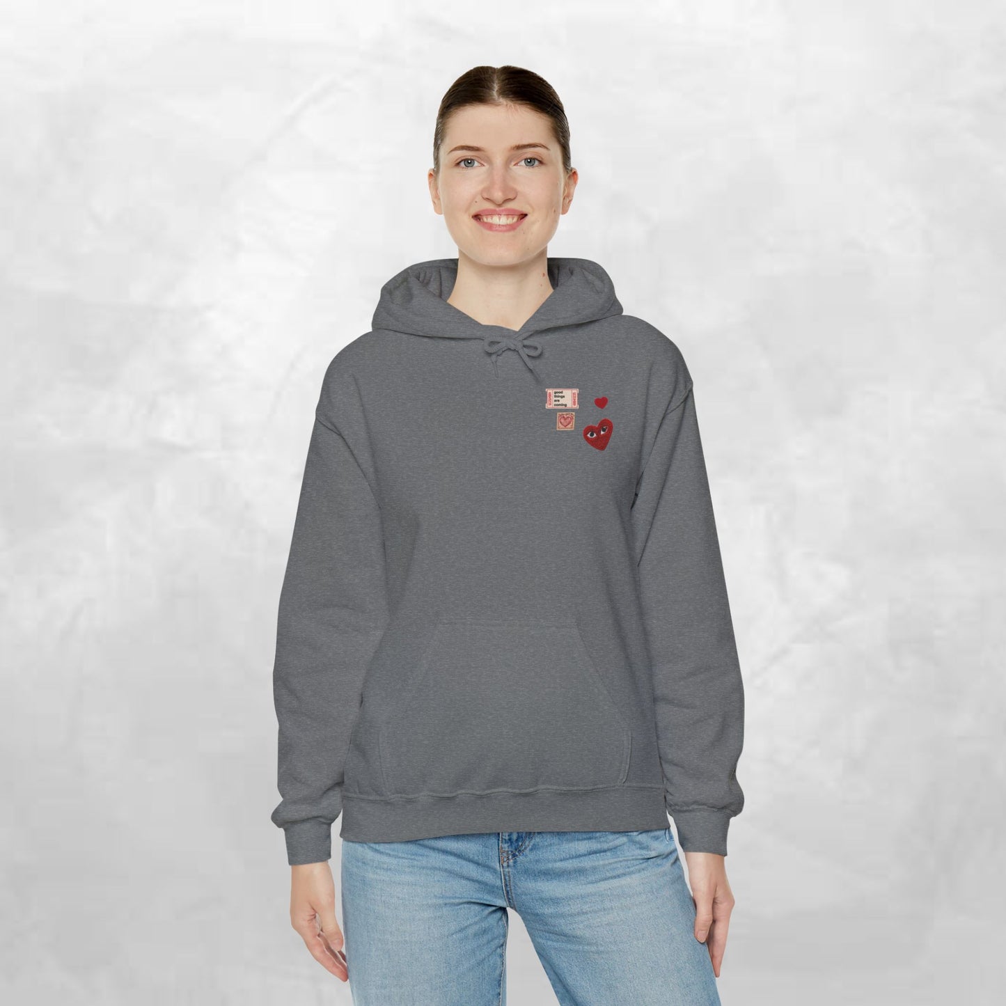 Hoodie — Tiny Vintage Valentine Hearts Chest Print