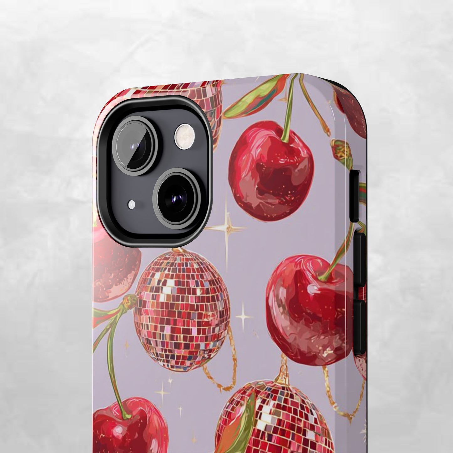 Disco Cherry Tough Phone Case — Retro Sparkle iPhone Protection