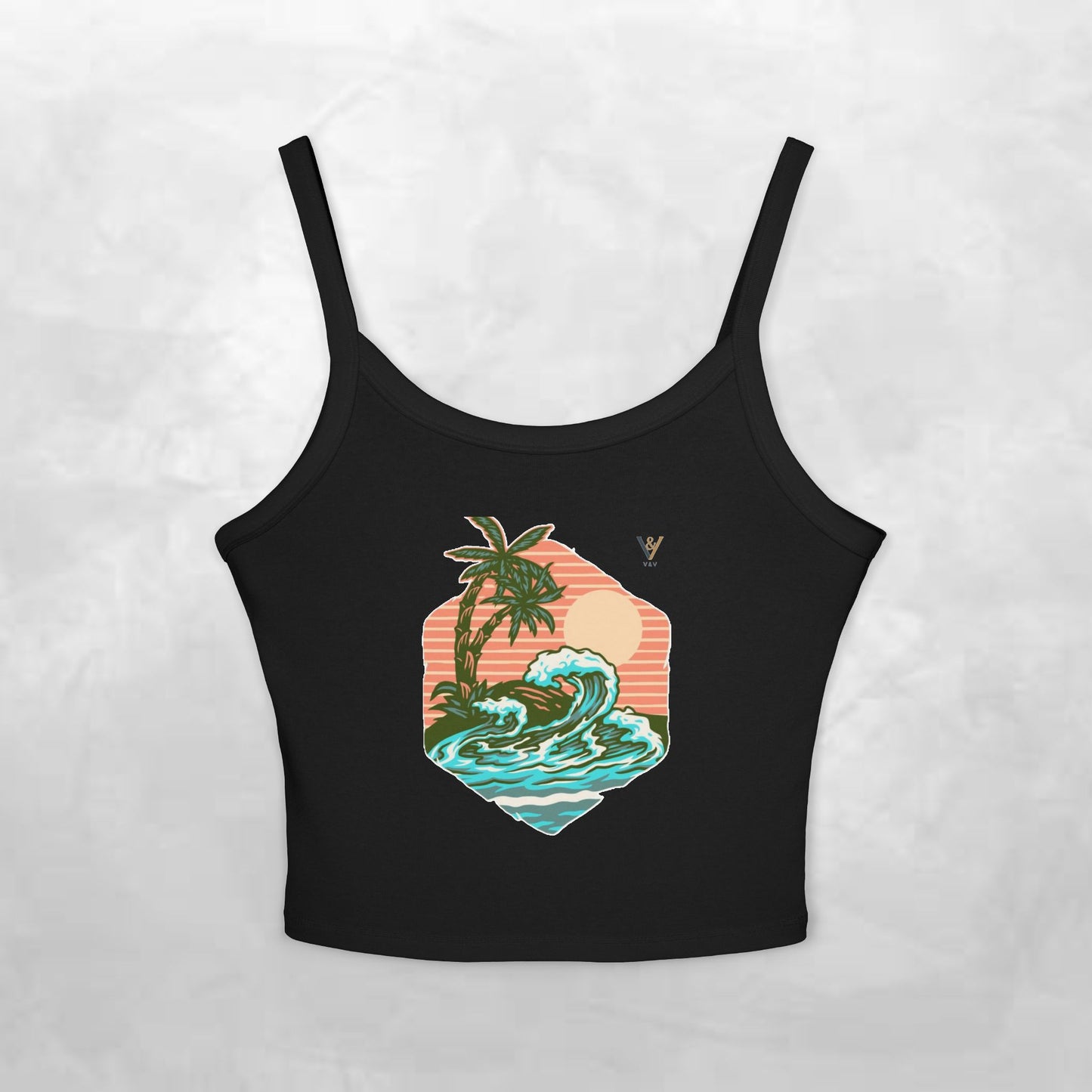 Tropical Waves Spaghetti Strap Tank Top - Beach Vibes Summer Apparel