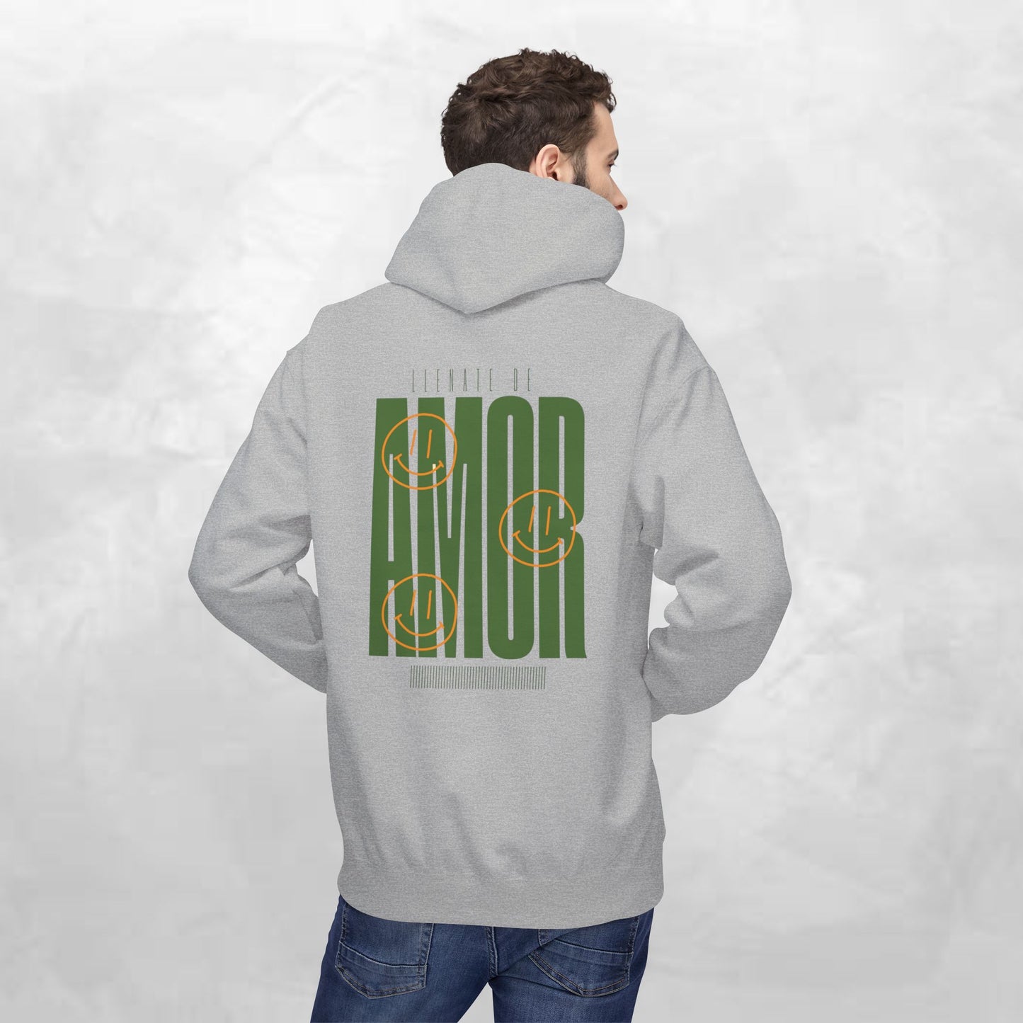 Amor Graphic Hoodie — Green Vintage Script Love Design