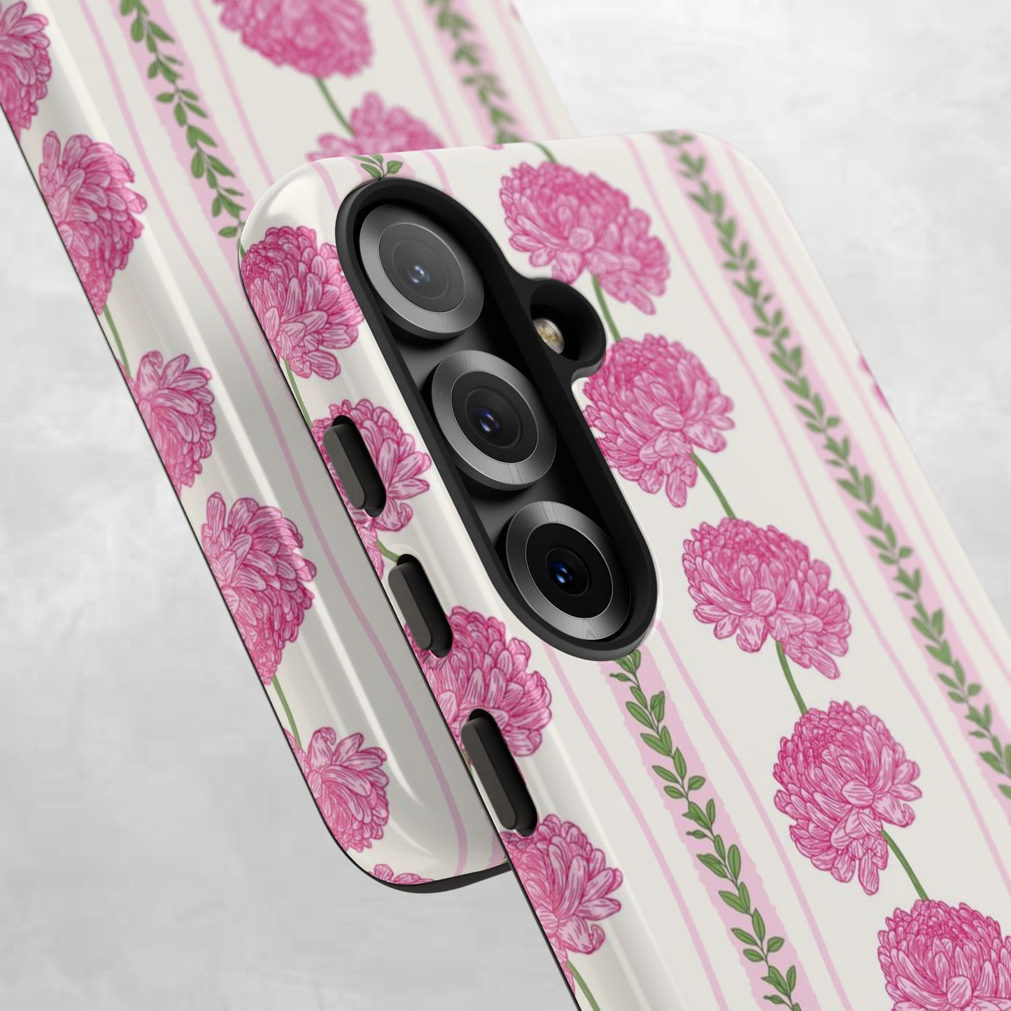 Floral Carnation Phone Case — Pink Vintage Stripe Tough Case