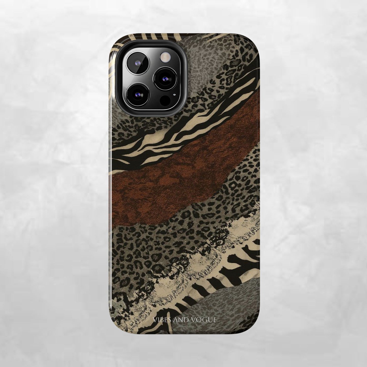 Safari Patchwork Tough Phone Case — Brown Leopard & Zebra Animal Print