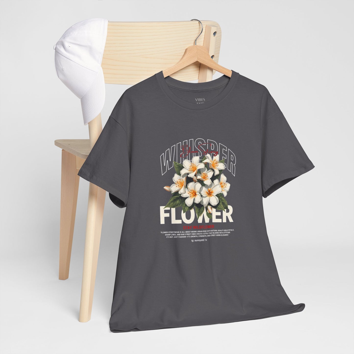 Floral "Whisper Flower" Graphic Tee — Vintage Plumeria Blossom Shirt