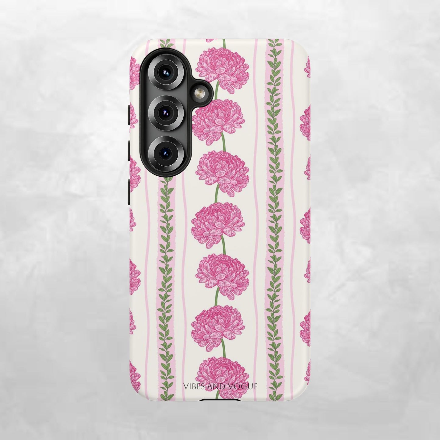 Floral Carnation Phone Case — Pink Vintage Stripe Tough Case
