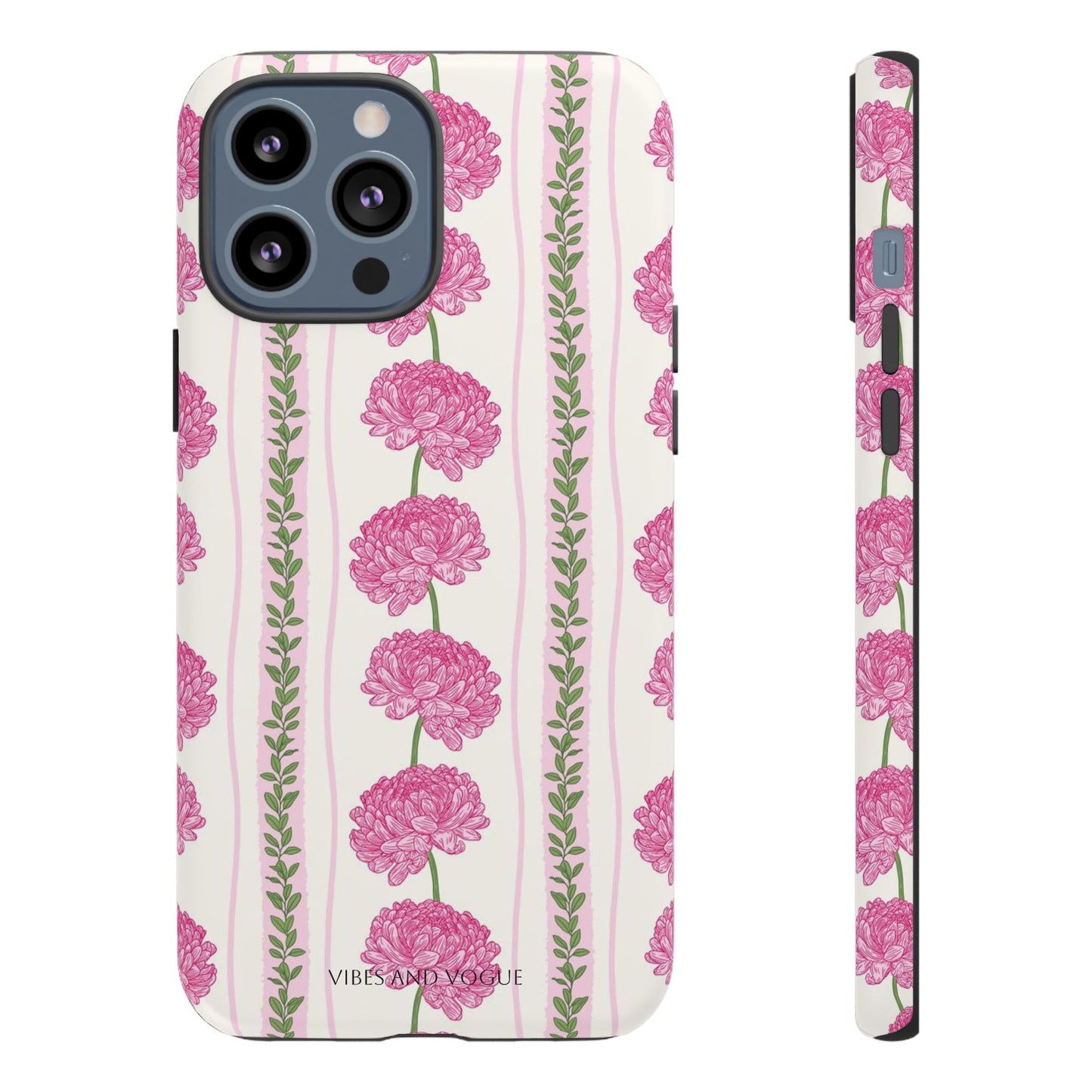 Floral Carnation Phone Case — Pink Vintage Stripe Tough Case