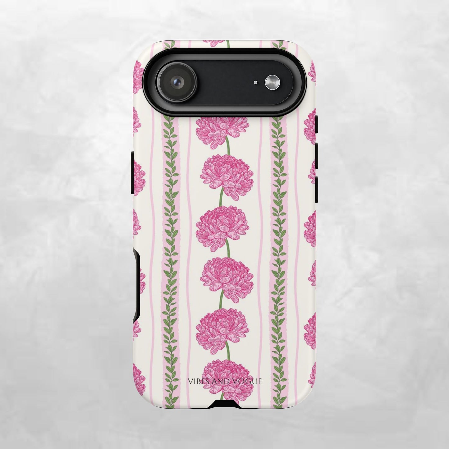 Floral Carnation Phone Case — Pink Vintage Stripe Tough Case