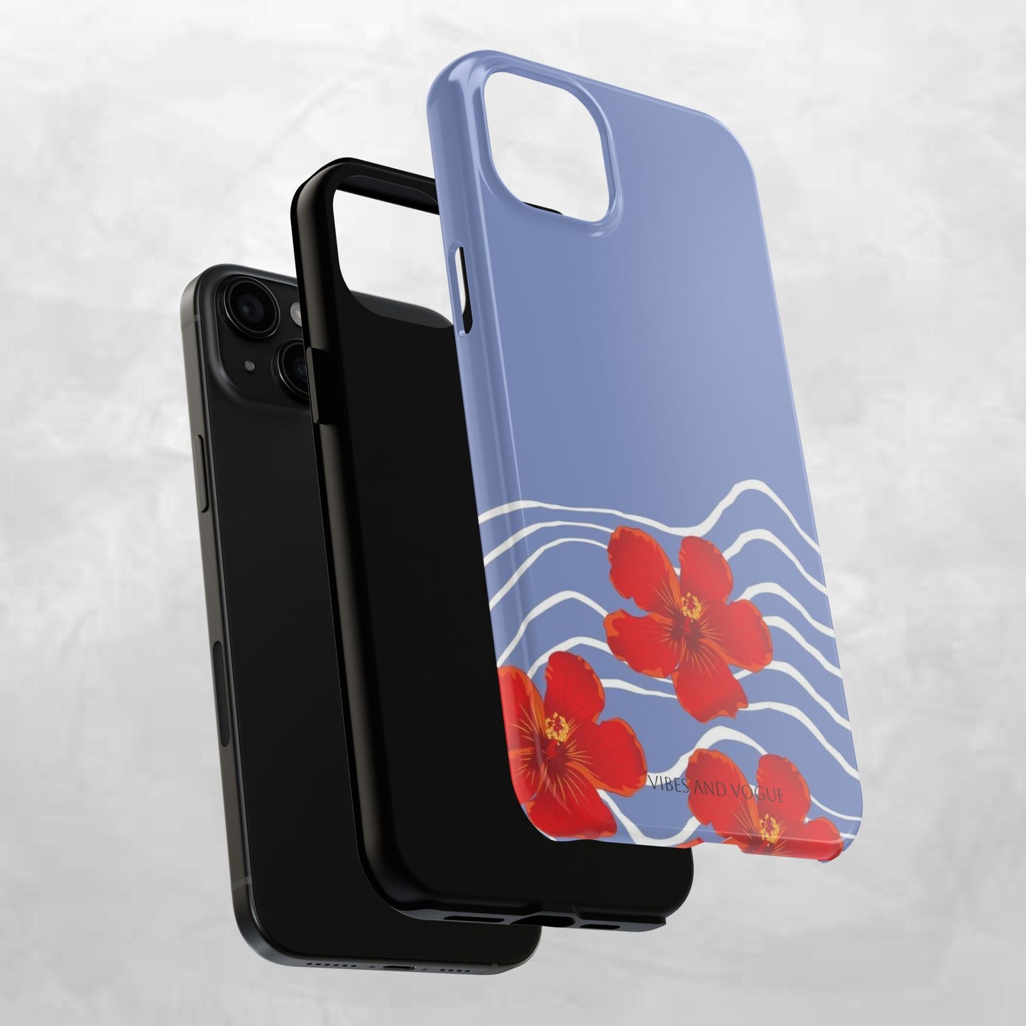 Tough Phone Case — Red Hibiscus Waves (Durable Protective Phone Cover)