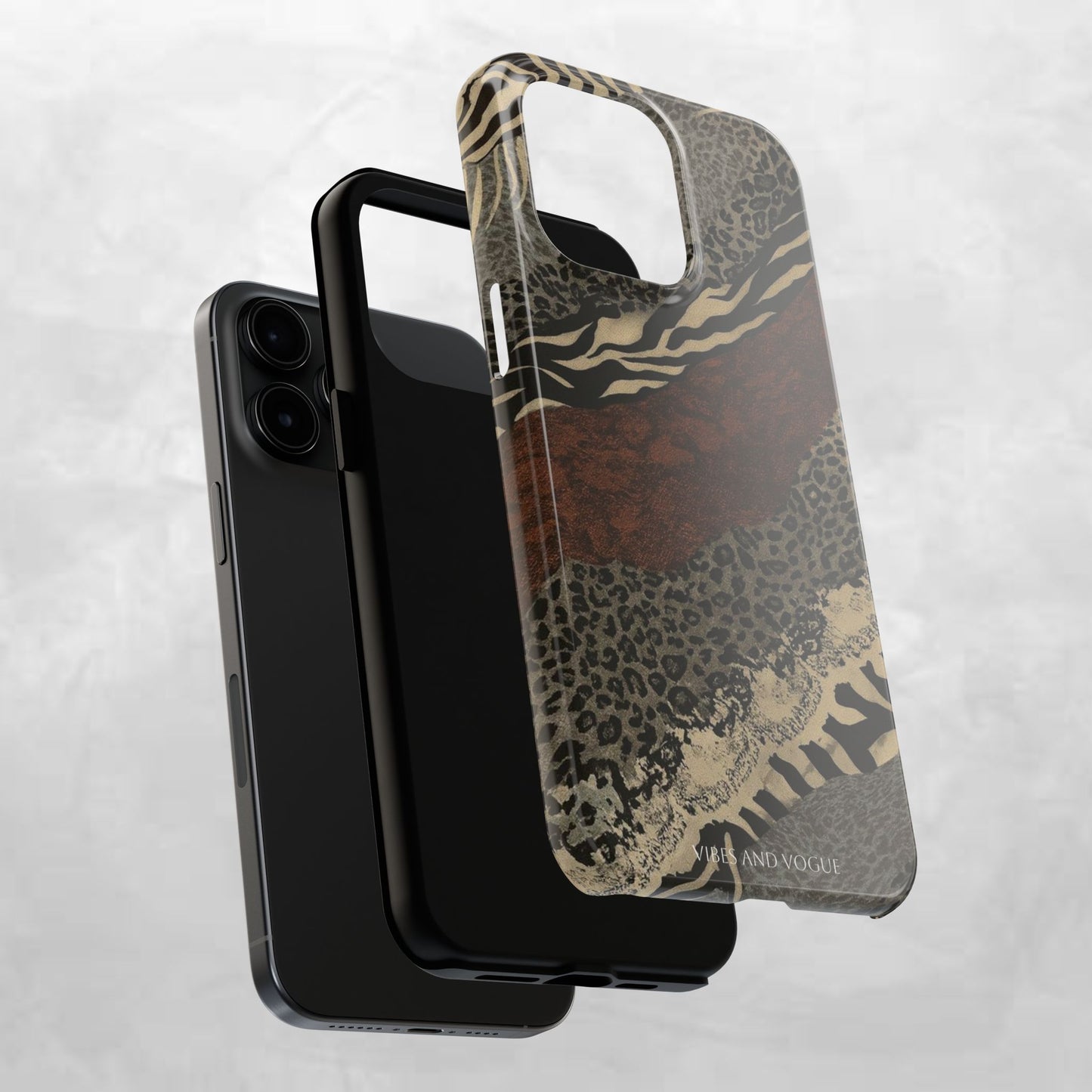 Safari Patchwork Tough Phone Case — Brown Leopard & Zebra Animal Print