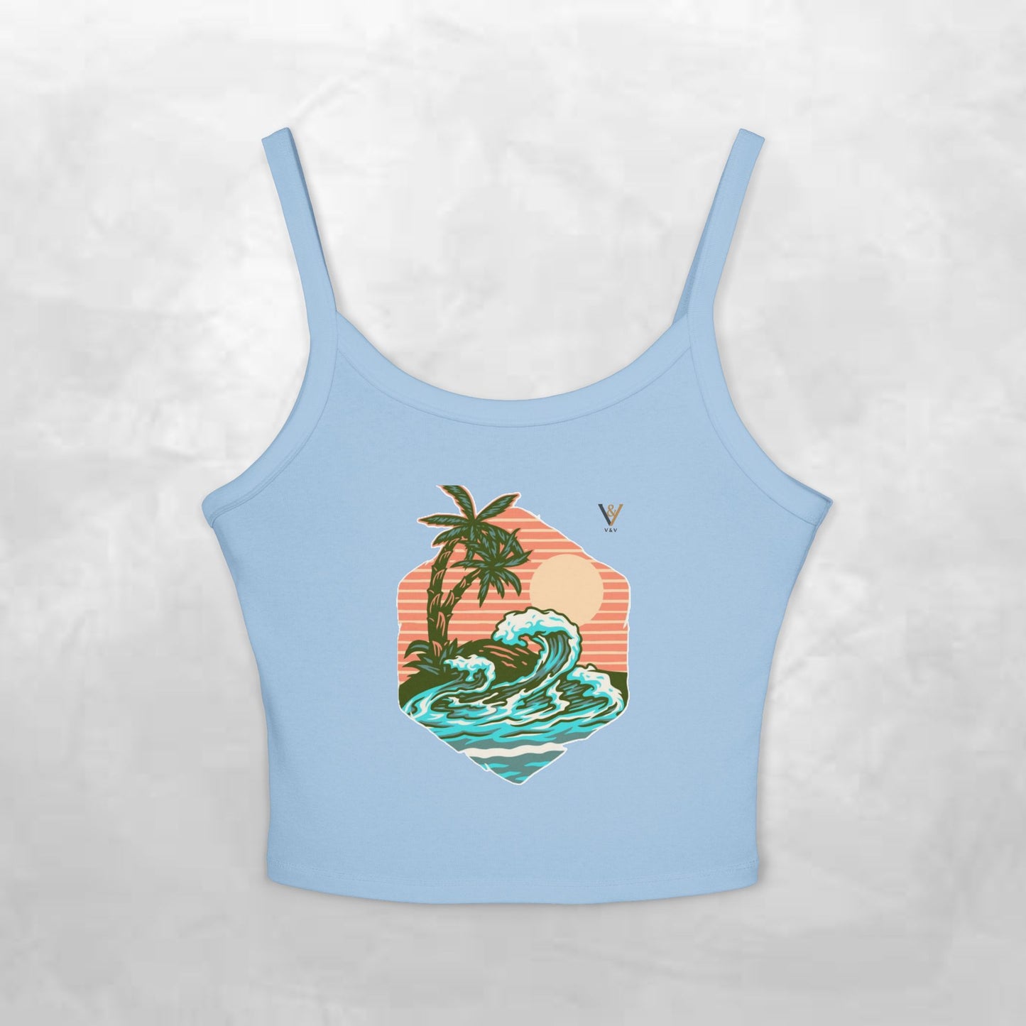 Tropical Waves Spaghetti Strap Tank Top - Beach Vibes Summer Apparel