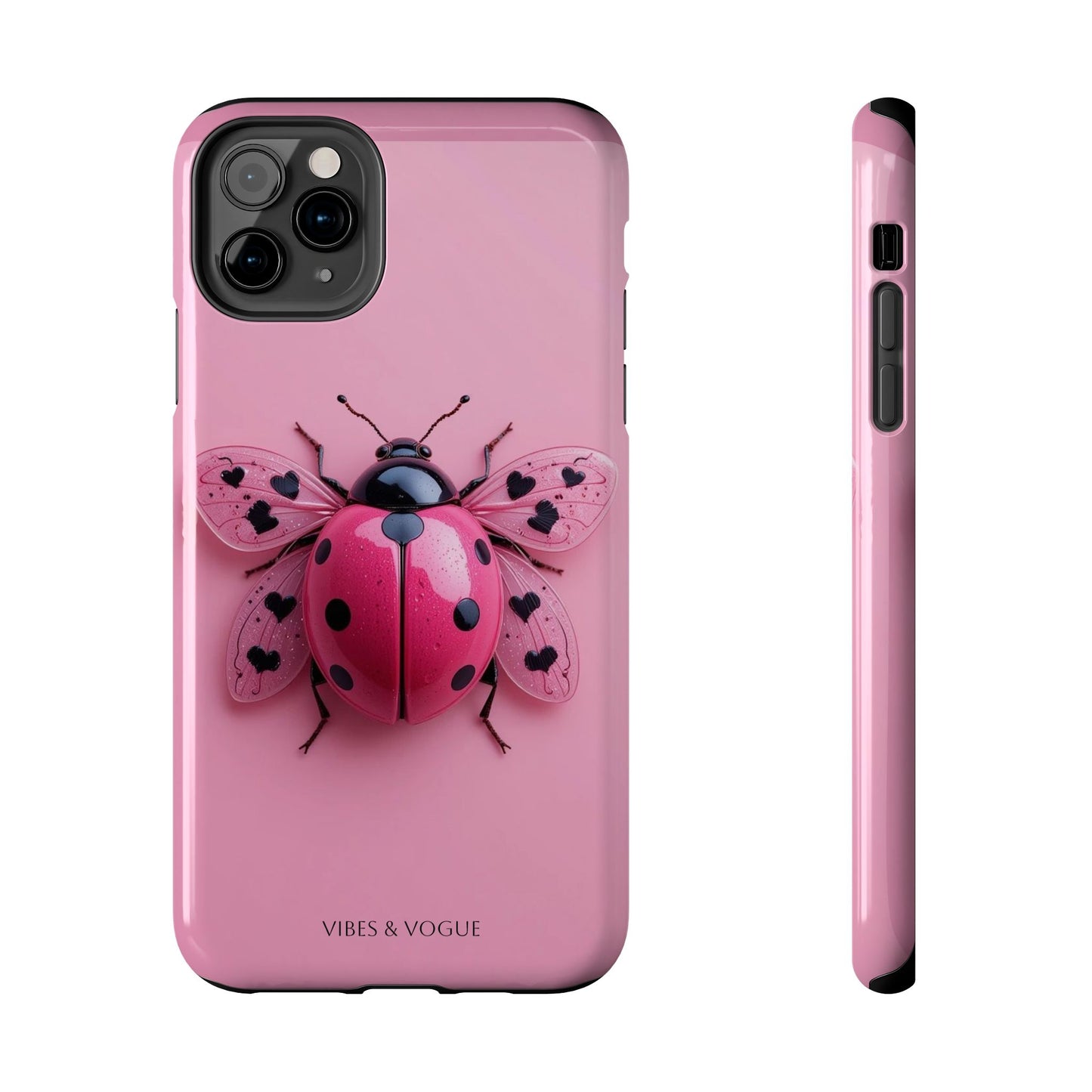 Pink Ladybug Tough Phone Case, Cute Phone Cover, Bug Lover Gift, Durable Smartphone Shell, Protective Tech Accessory