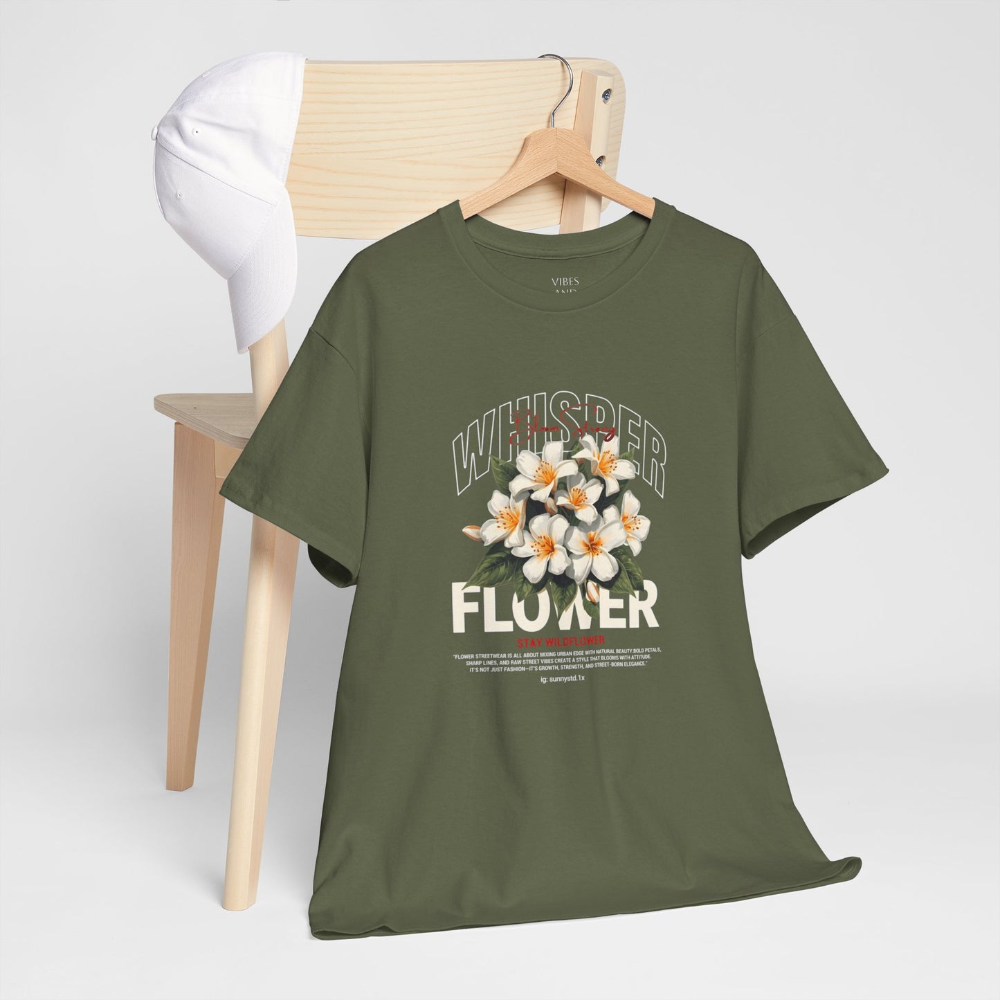 Floral "Whisper Flower" Graphic Tee — Vintage Plumeria Blossom Shirt