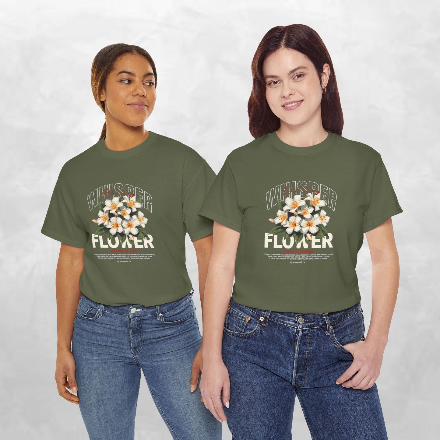 Floral "Whisper Flower" Graphic Tee — Vintage Plumeria Blossom Shirt