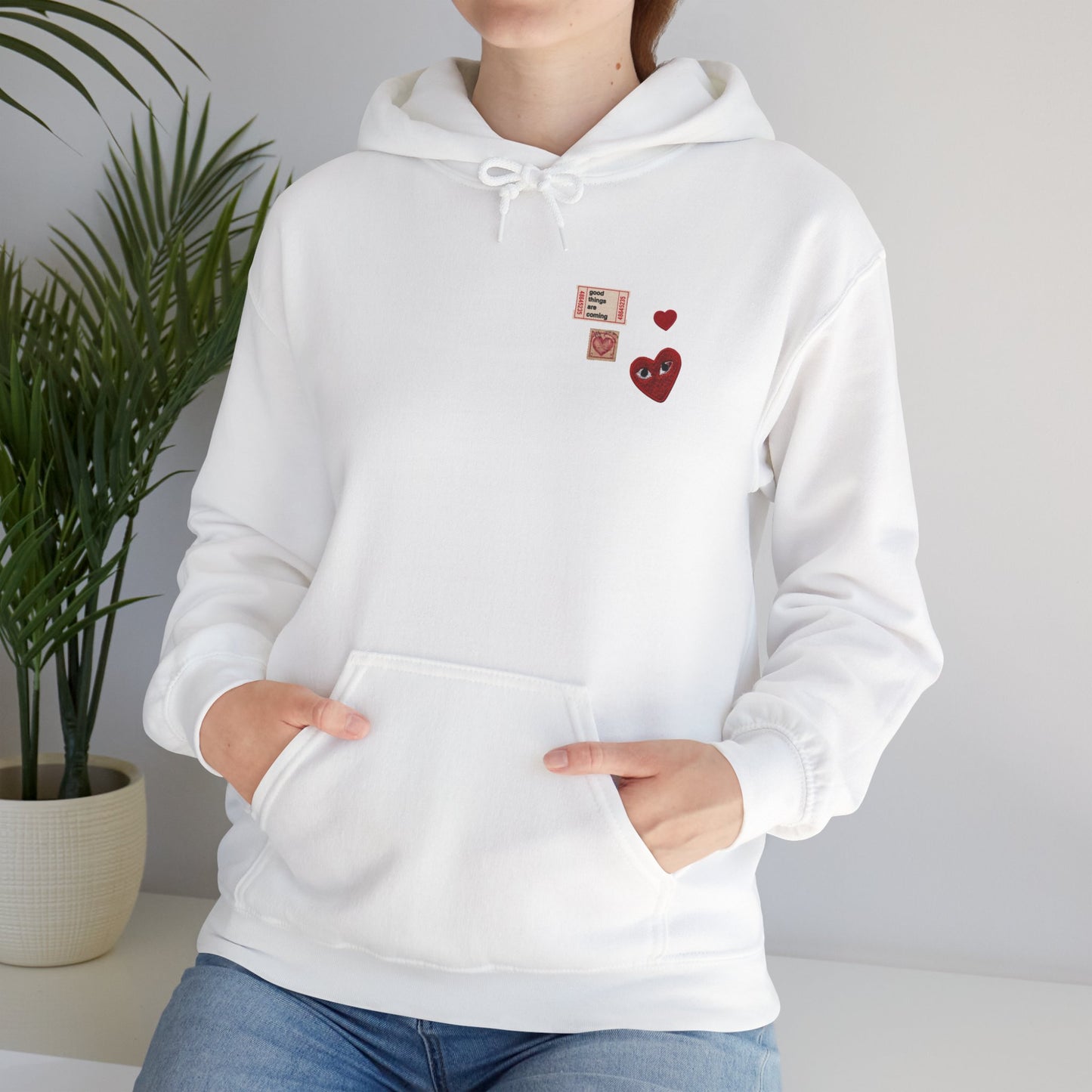 Hoodie — Tiny Vintage Valentine Hearts Chest Print
