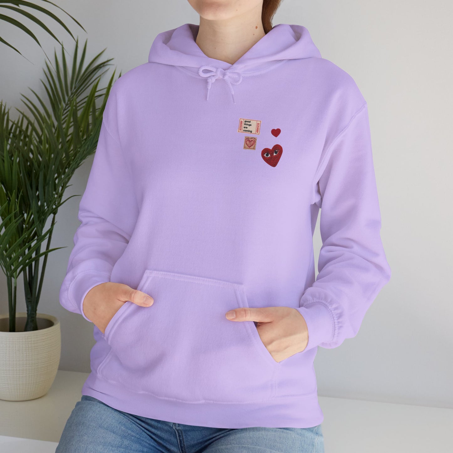 Hoodie — Tiny Vintage Valentine Hearts Chest Print