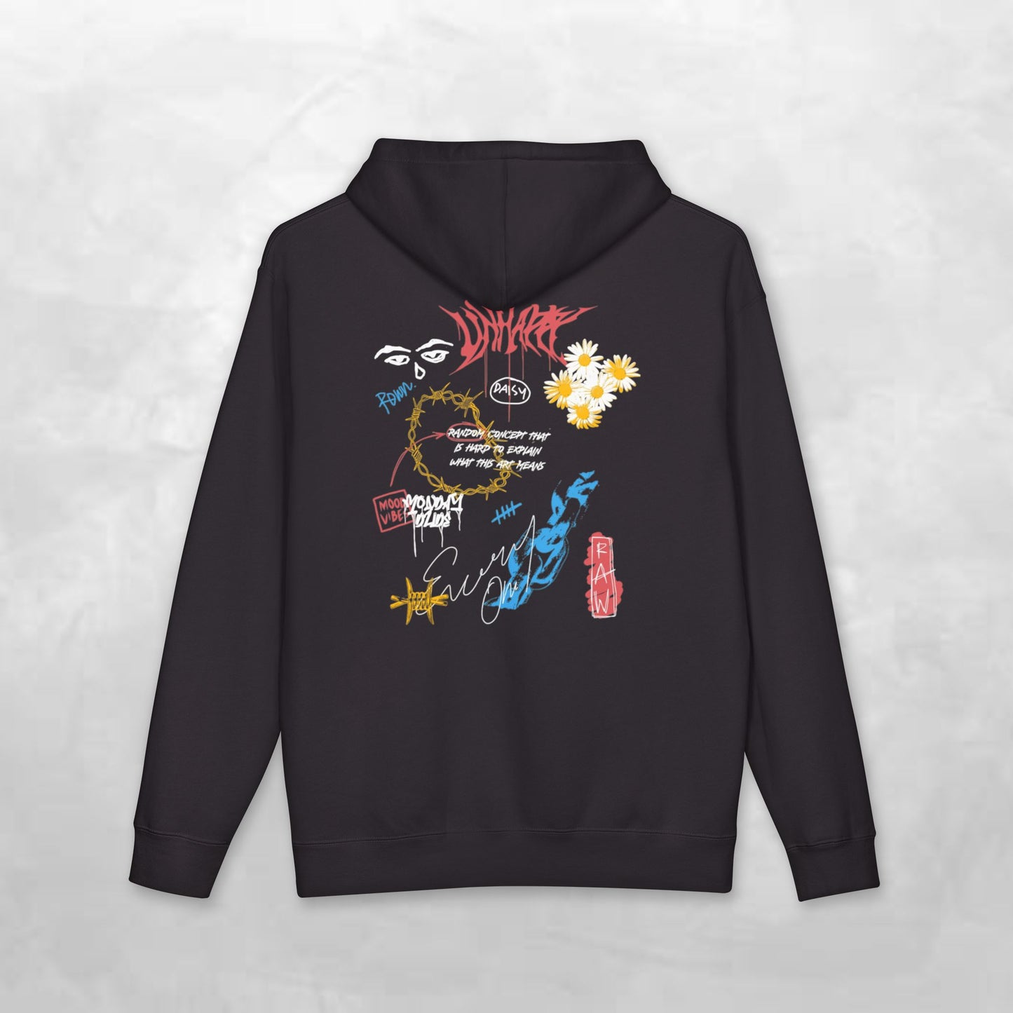 Graphic Hoodie — Collage Floral & Handwritten Logo Back Print