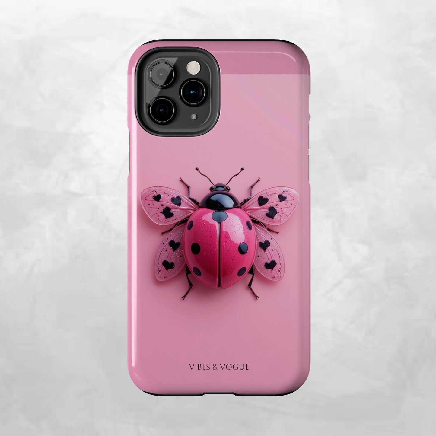 Pink Ladybug Tough Phone Case, Cute Phone Cover, Bug Lover Gift, Durable Smartphone Shell, Protective Tech Accessory
