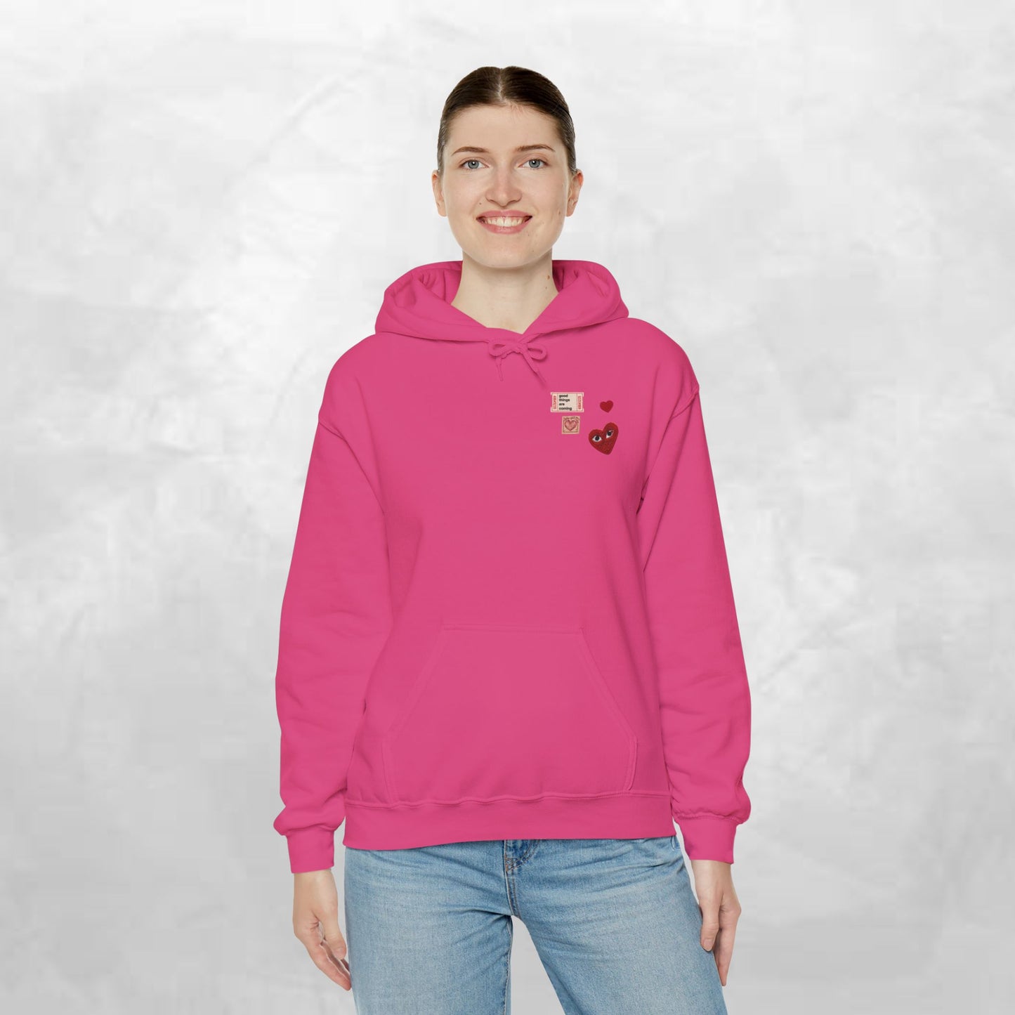 Hoodie — Tiny Vintage Valentine Hearts Chest Print