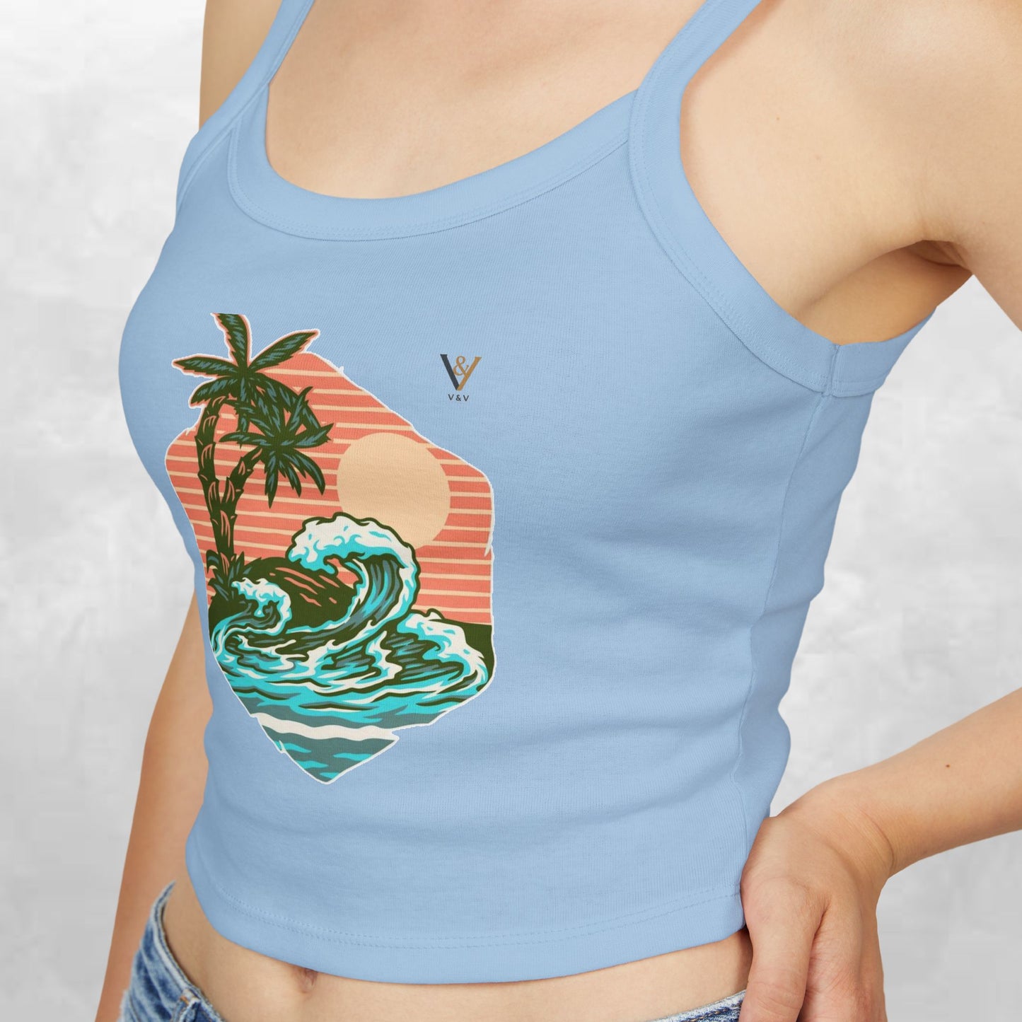 Tropical Waves Spaghetti Strap Tank Top - Beach Vibes Summer Apparel