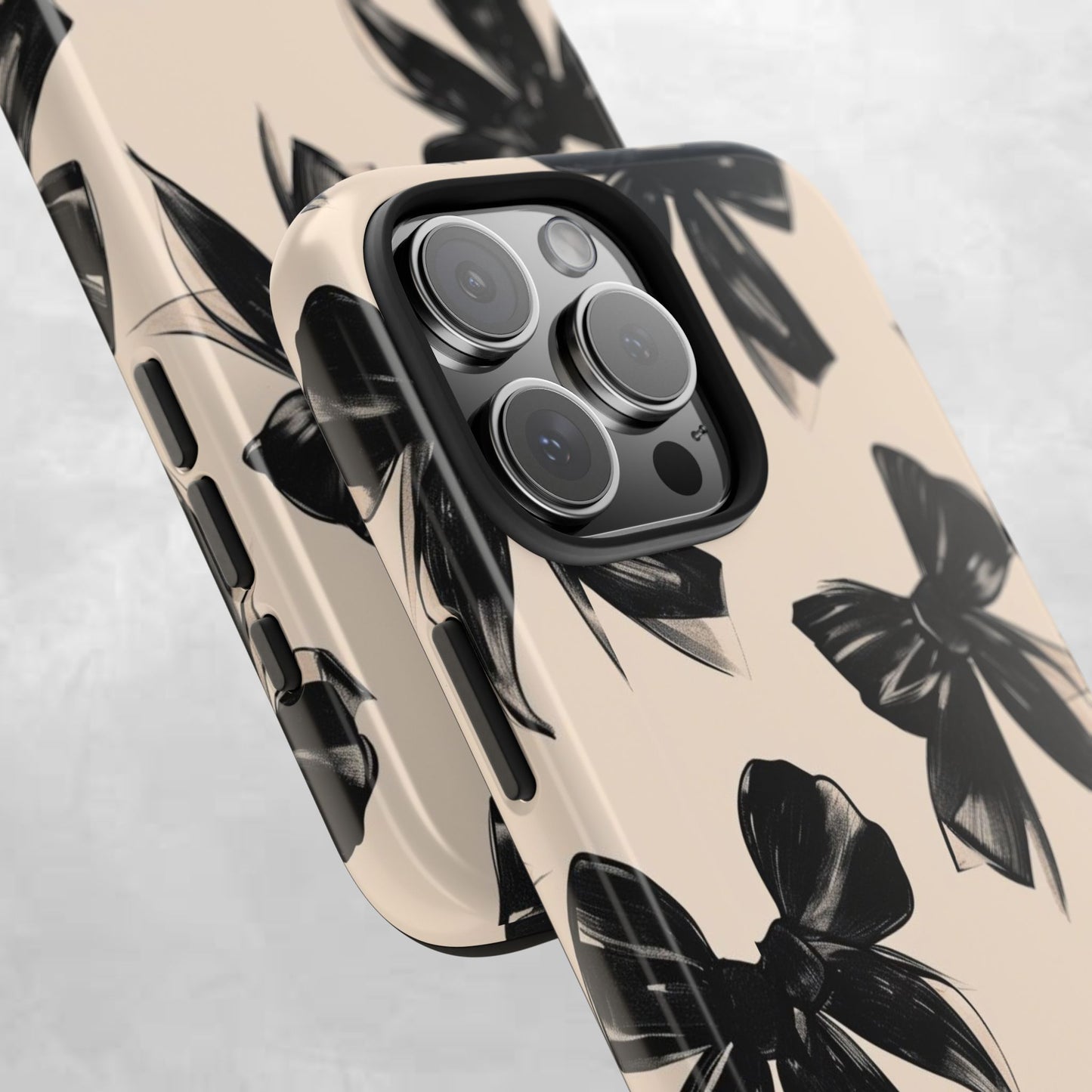 Tough Phone Case — Black Bow Pattern on Nude Background