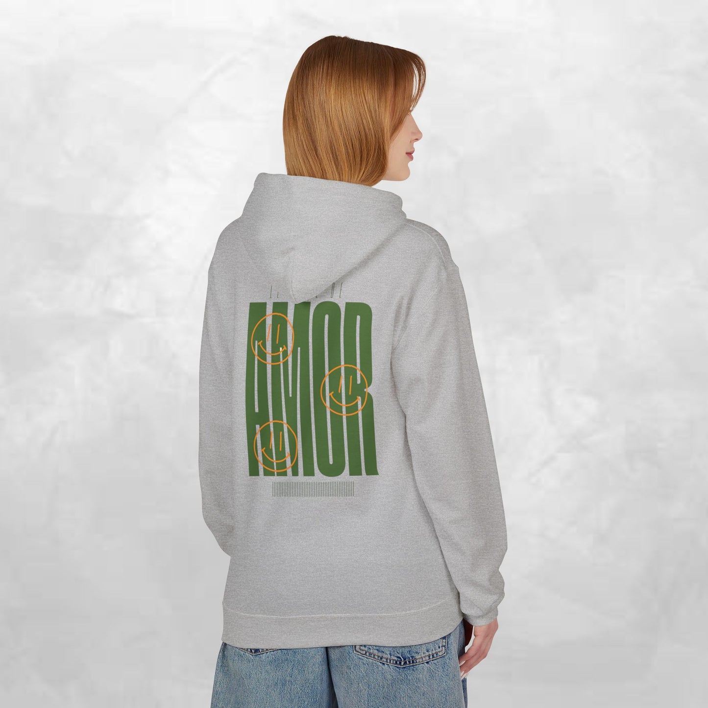 Amor Graphic Hoodie — Green Vintage Script Love Design