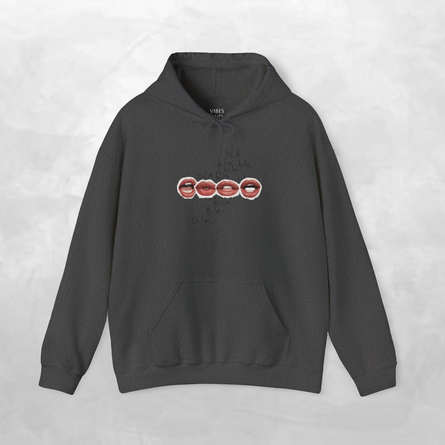 Graphic Hoodie — 'BLA BLA' Lip Print Pullover