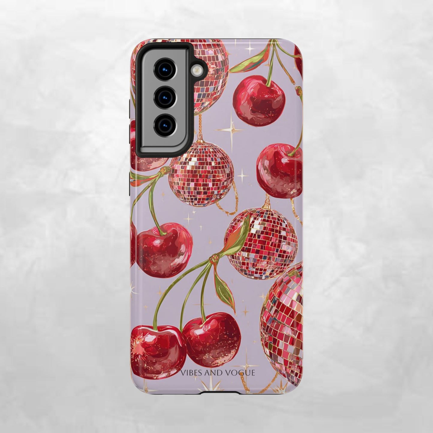 Disco Cherry Tough Phone Case — Retro Sparkle iPhone Protection