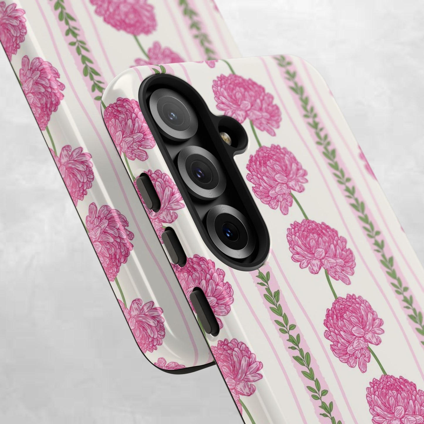 Floral Carnation Phone Case — Pink Vintage Stripe Tough Case