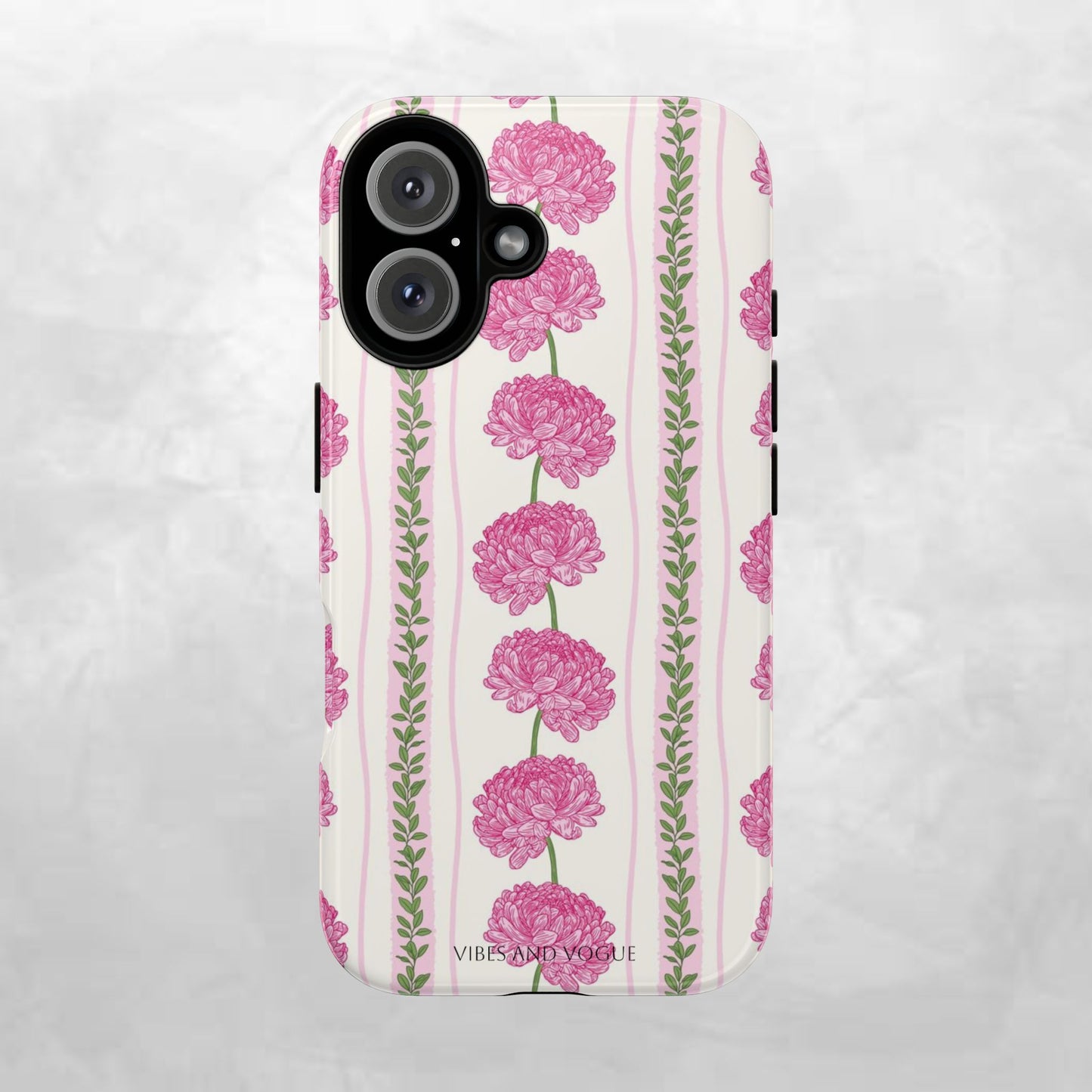 Floral Carnation Phone Case — Pink Vintage Stripe Tough Case
