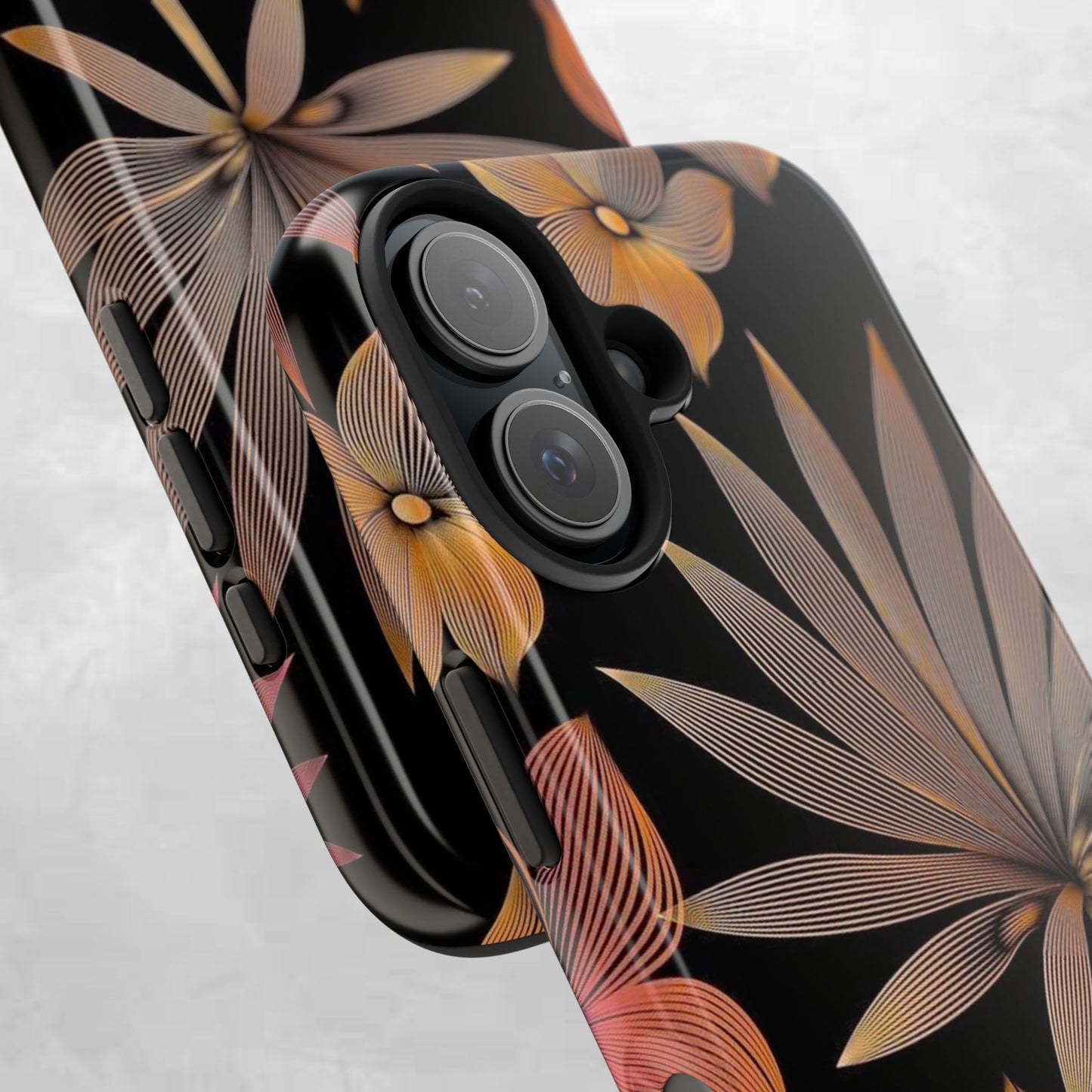 Tough Phone Case — Botanical Line Art Floral Design (Black & Copper)