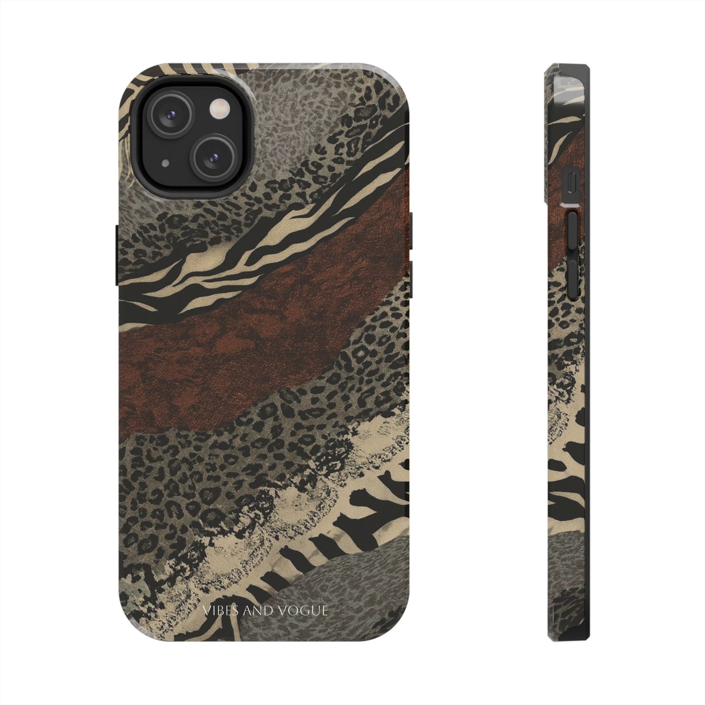 Safari Patchwork Tough Phone Case — Brown Leopard & Zebra Animal Print