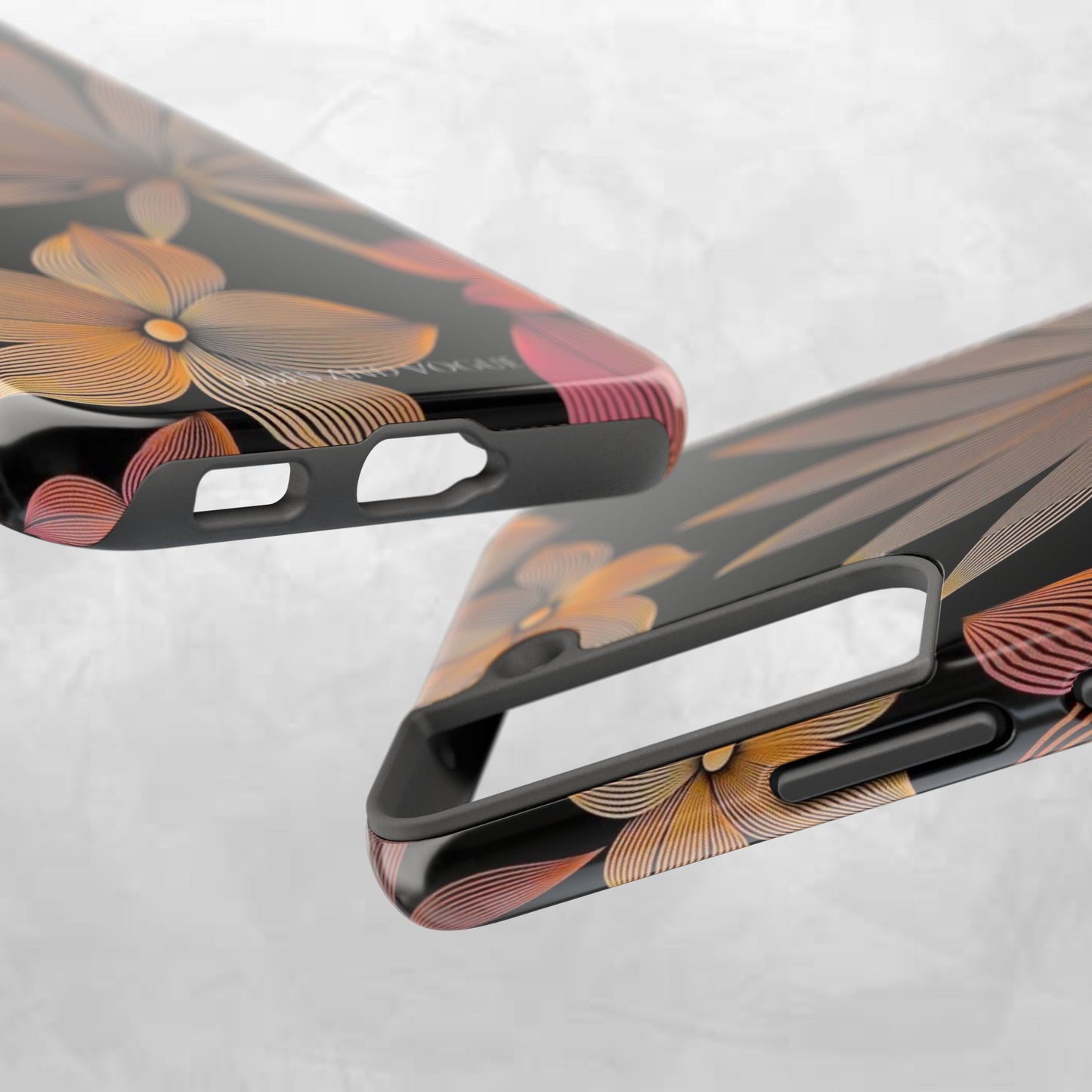 Tough Phone Case — Botanical Line Art Floral Design (Black & Copper)