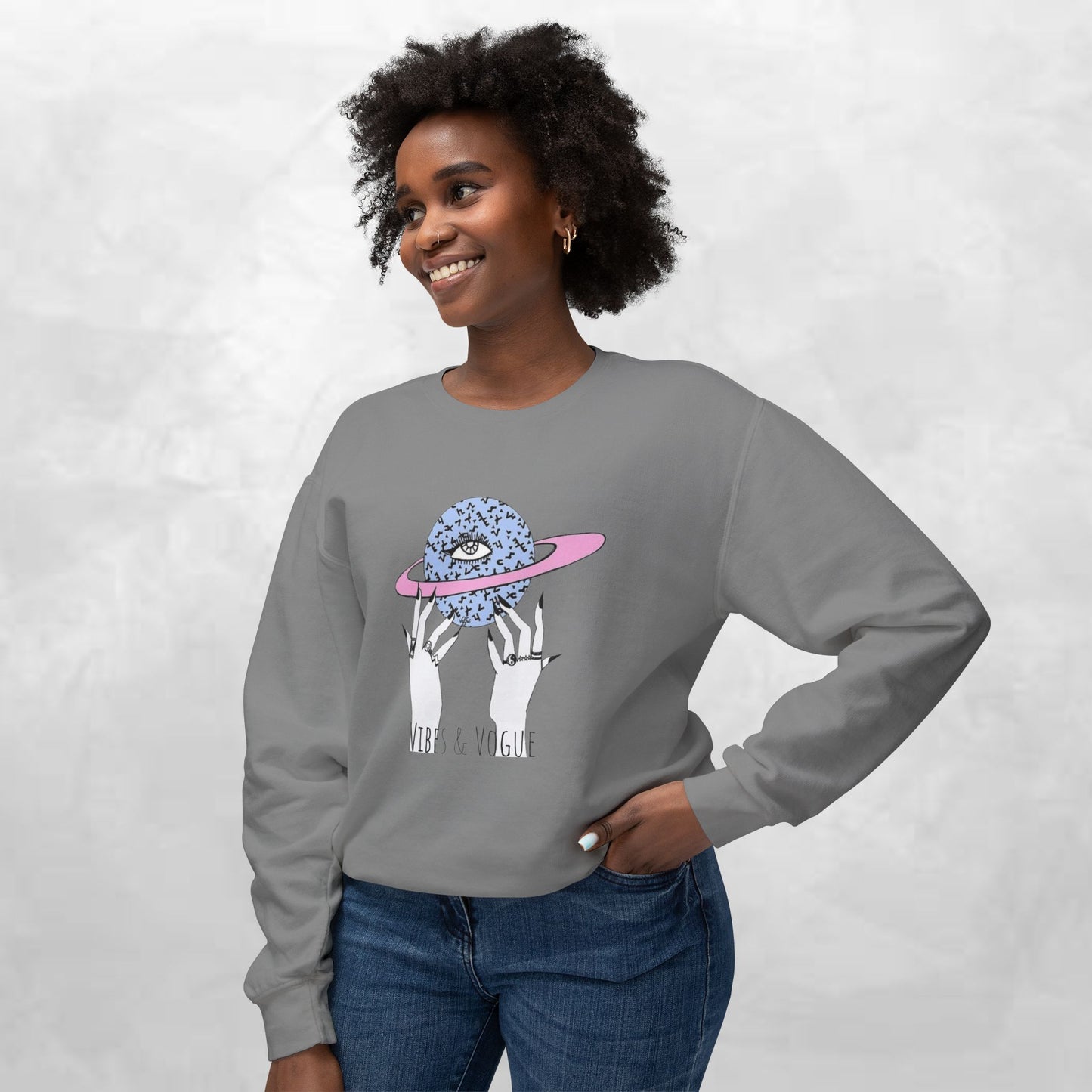 Cosmic Vibes Unisex Lightweight Crewneck Sweatshirt - Perfect for Casual Wear, Gift for Friends, Space Theme, Festivals, Everyday Comfort