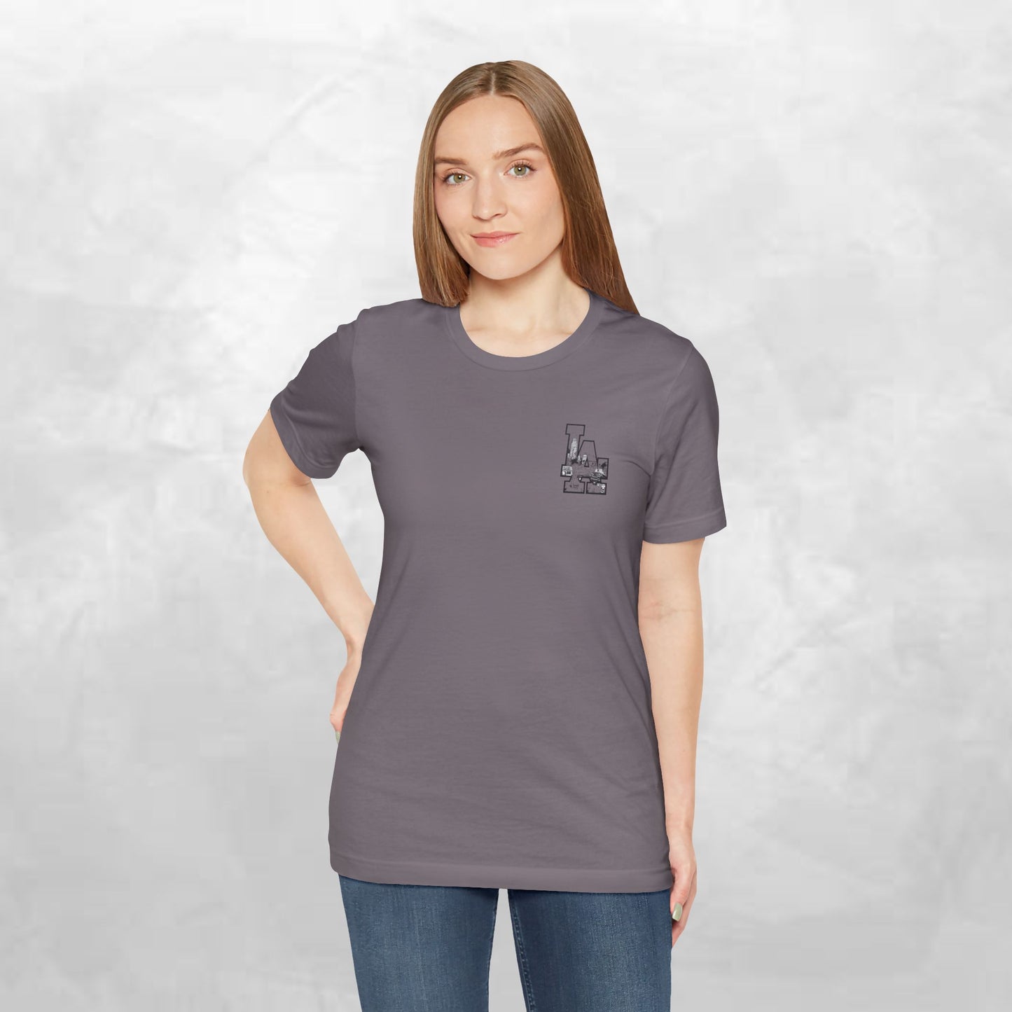 Minimalist Cityscape Pocket Tee — Small Black Line Art Chest Print