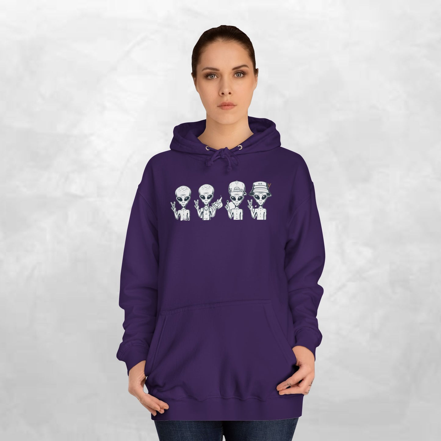 Retro Alien College Hoodie - Unisex Warm Sweatshirt for Campus Style