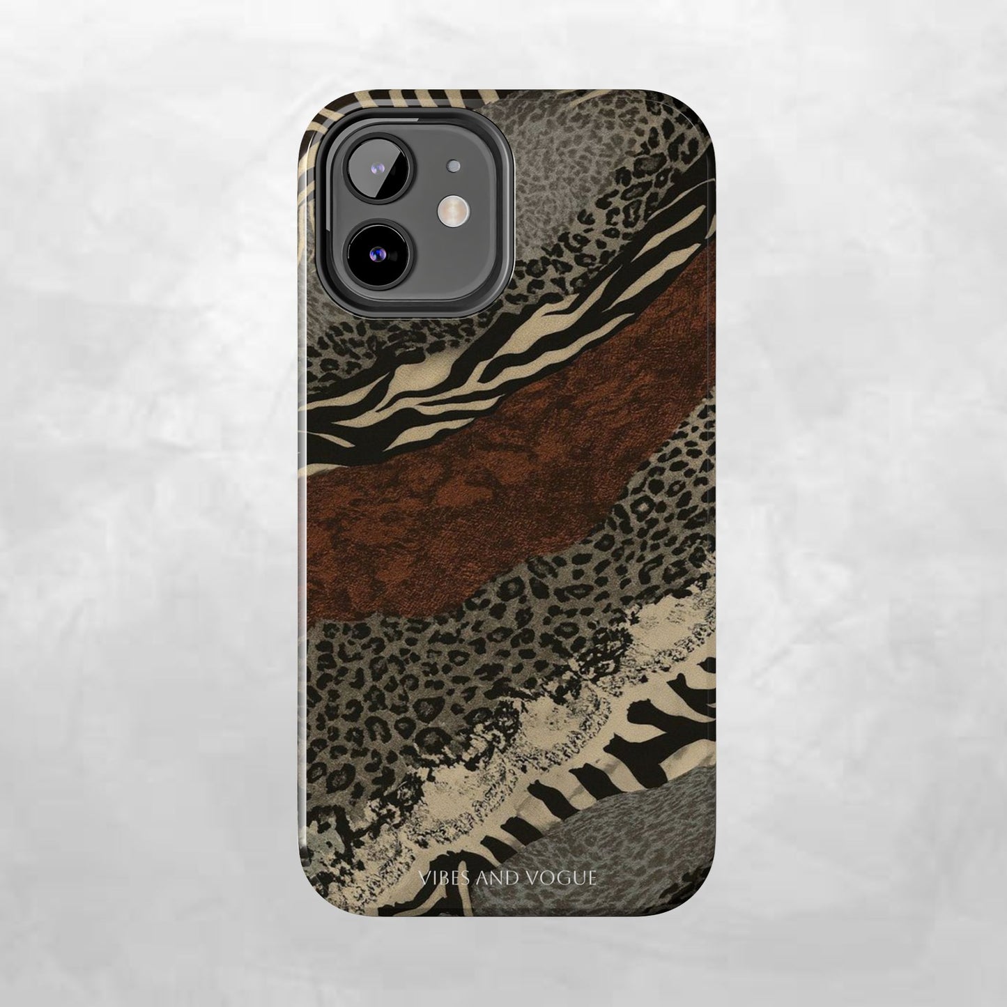 Safari Patchwork Tough Phone Case — Brown Leopard & Zebra Animal Print