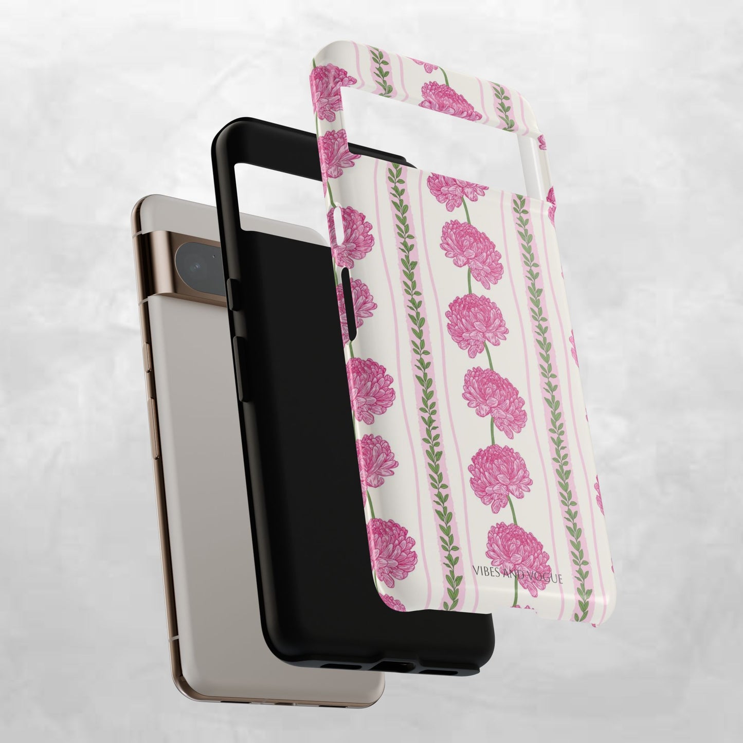 Floral Carnation Phone Case — Pink Vintage Stripe Tough Case