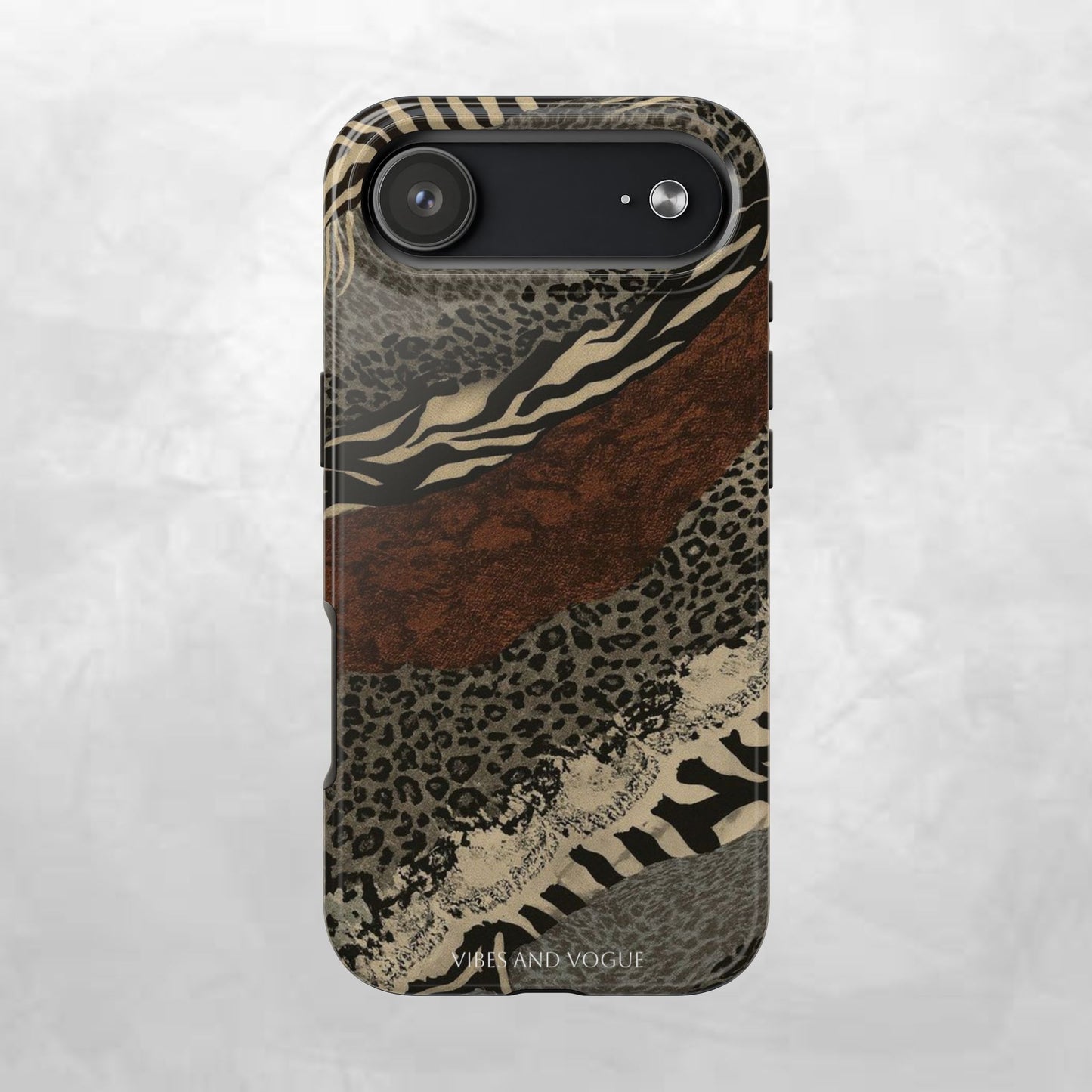 Safari Patchwork Tough Phone Case — Brown Leopard & Zebra Animal Print