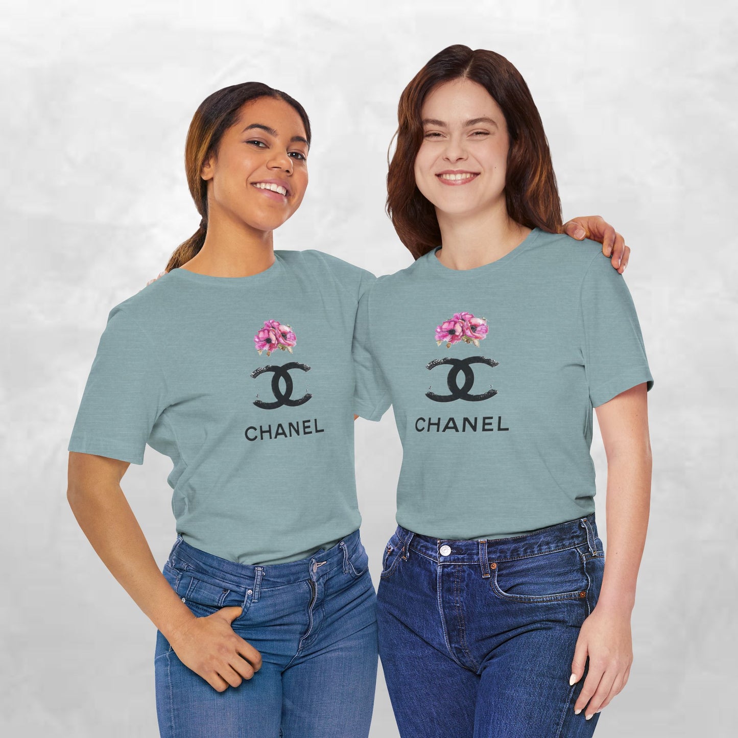 Chic Floral Logo Tee | Stylish Unisex Jersey Short Sleeve T-Shirt, Fashion Tee, Luxury Aesthetic, Gift for Her, Casual Wear, Trendy Apparel