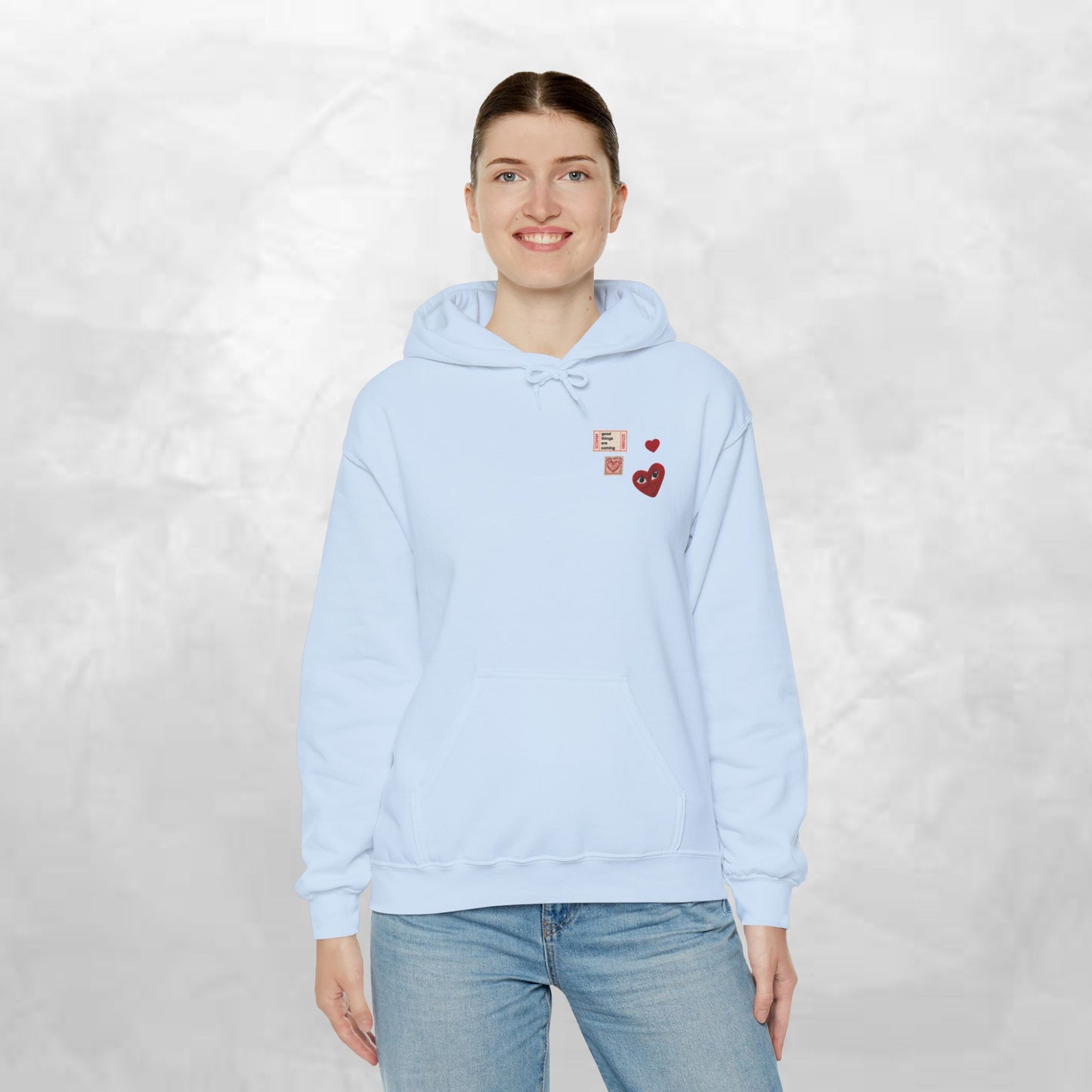 Hoodie — Tiny Vintage Valentine Hearts Chest Print
