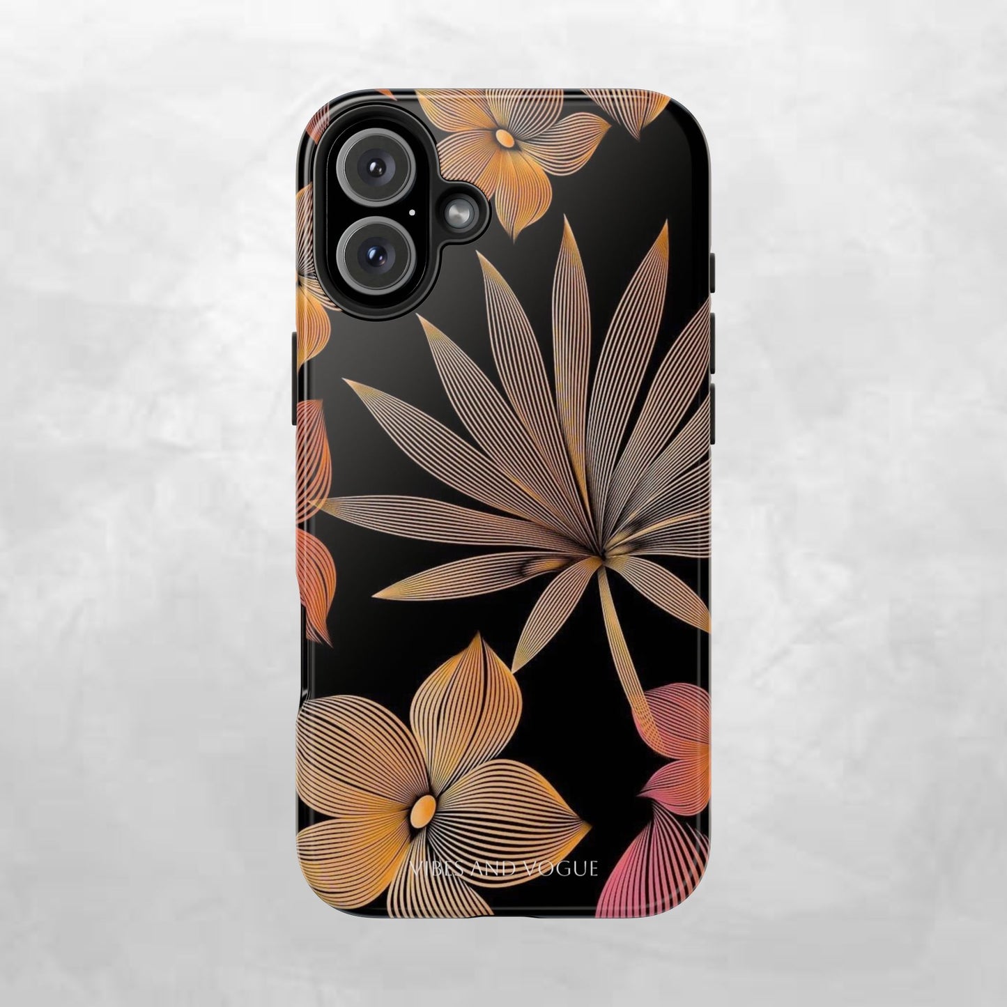 Tough Phone Case — Botanical Line Art Floral Design (Black & Copper)