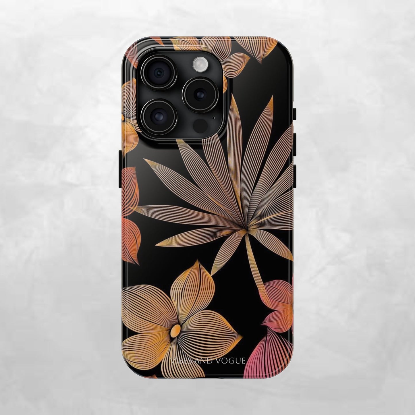Tough Phone Case — Botanical Line Art Floral Design (Black & Copper)