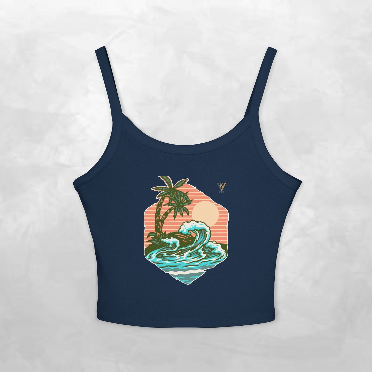 Tropical Waves Spaghetti Strap Tank Top - Beach Vibes Summer Apparel